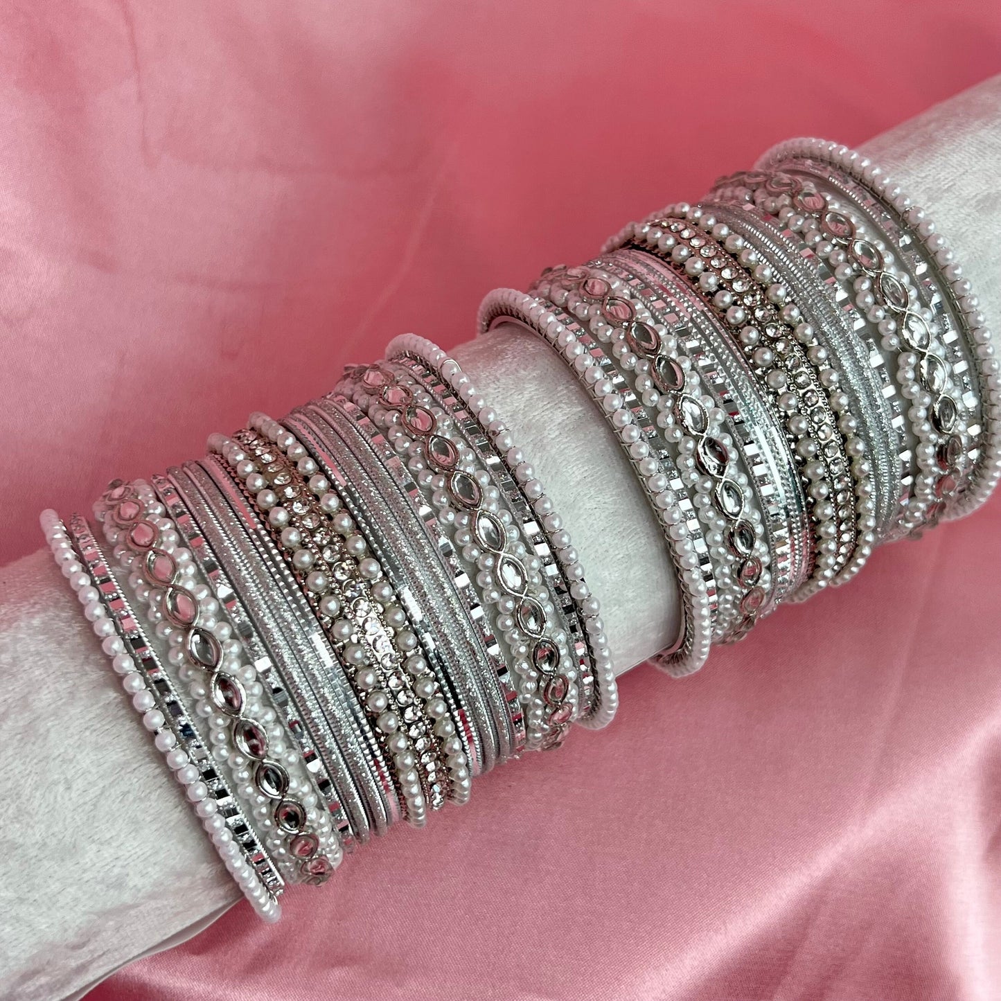 Pearl Silver Bangle Set/Indian/ Pakistani/Jewelley/ Fashion Bracelet