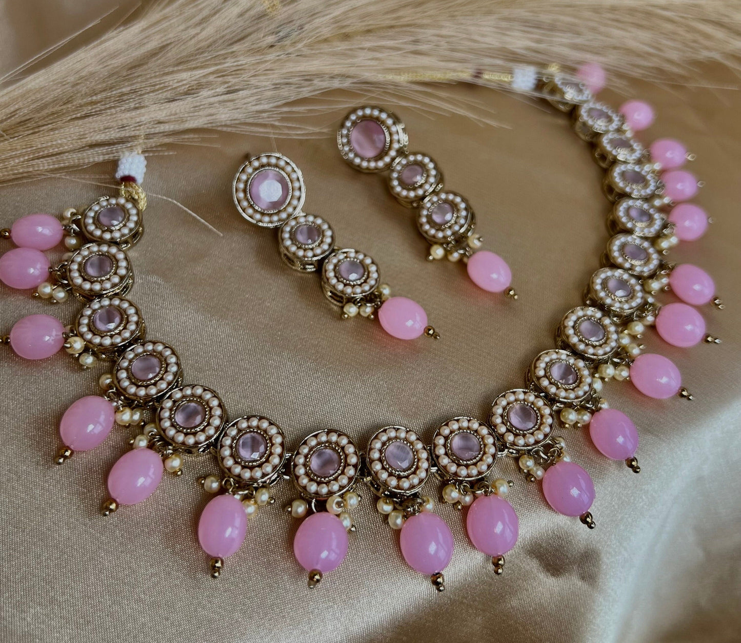 Pink Necklace Set Earring/ Tikka/ Tikli/ Indian/ Pakistani/Fashion Jewellery/ Gift for Women