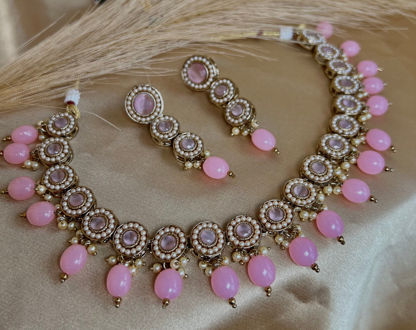 Pink Necklace Set Earring/ Tikka/ Tikli/ Indian/ Pakistani/Fashion Jewellery/ Gift for Women
