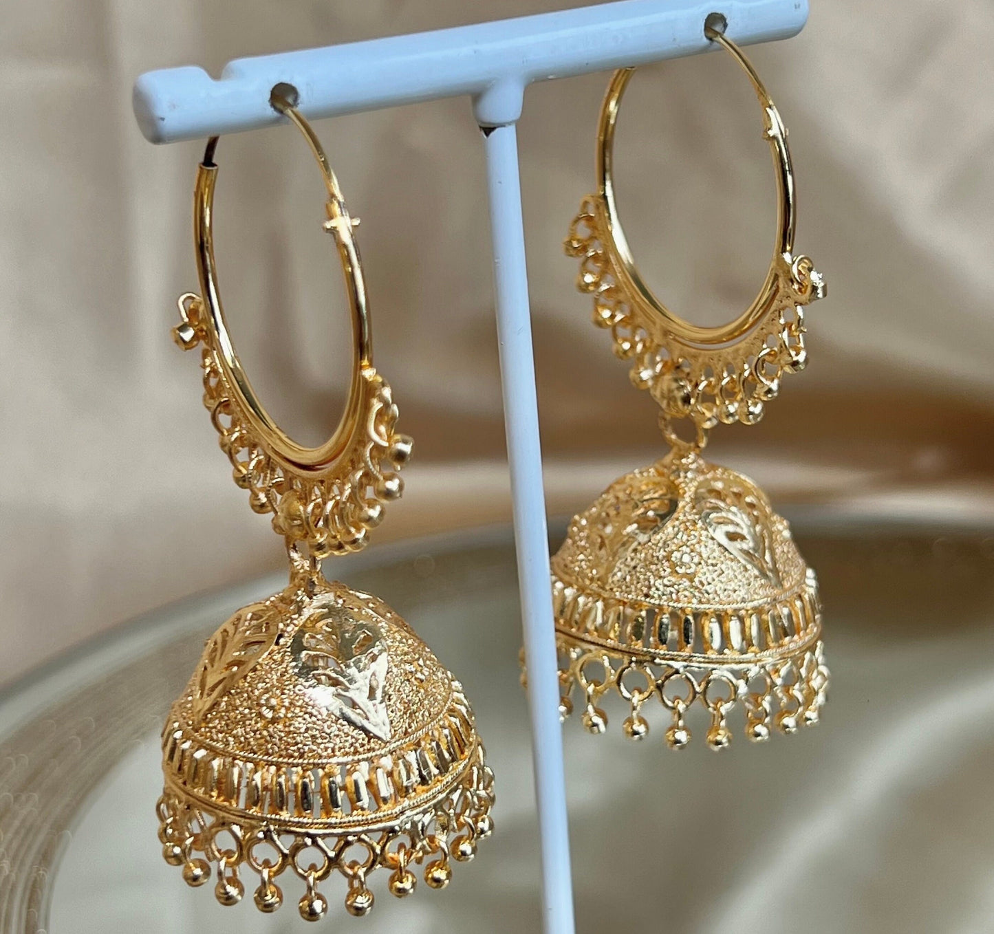 Bright Gold Jhumka Hoop Earrings/ Fashion Jewellery/ Gift for Women