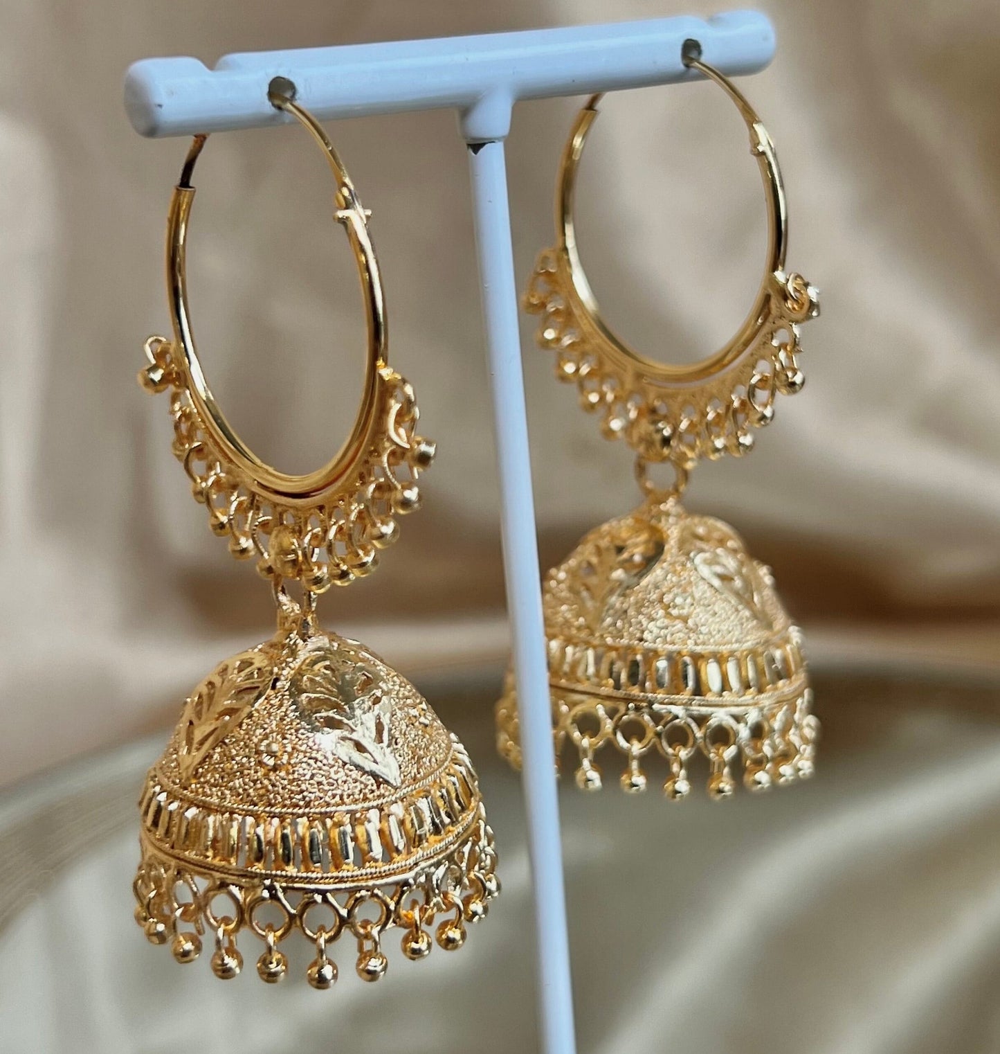 Bright Gold Jhumka Hoop Earrings/ Fashion Jewellery/ Gift for Women