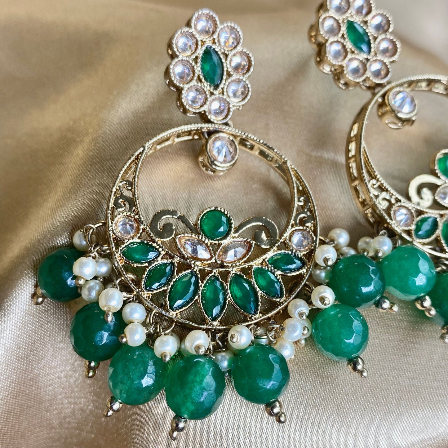 Crystal Green Earrings/ Fashion Jewellery/ Gift for Women/Indian/Pakistani style