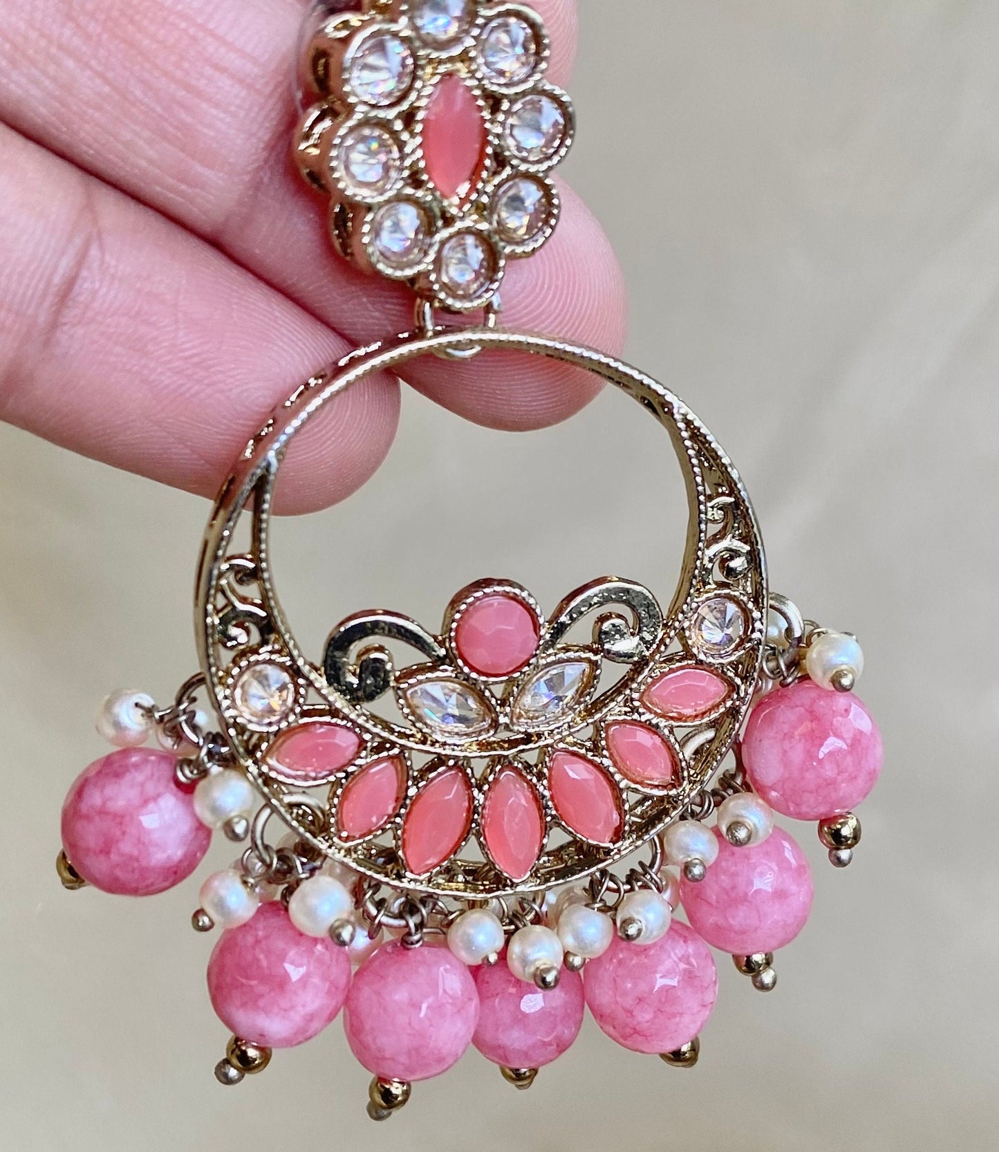 Crystal Coral Earrings/ Fashion Jewellery/ Gift for Women/Indian/Pakistani style