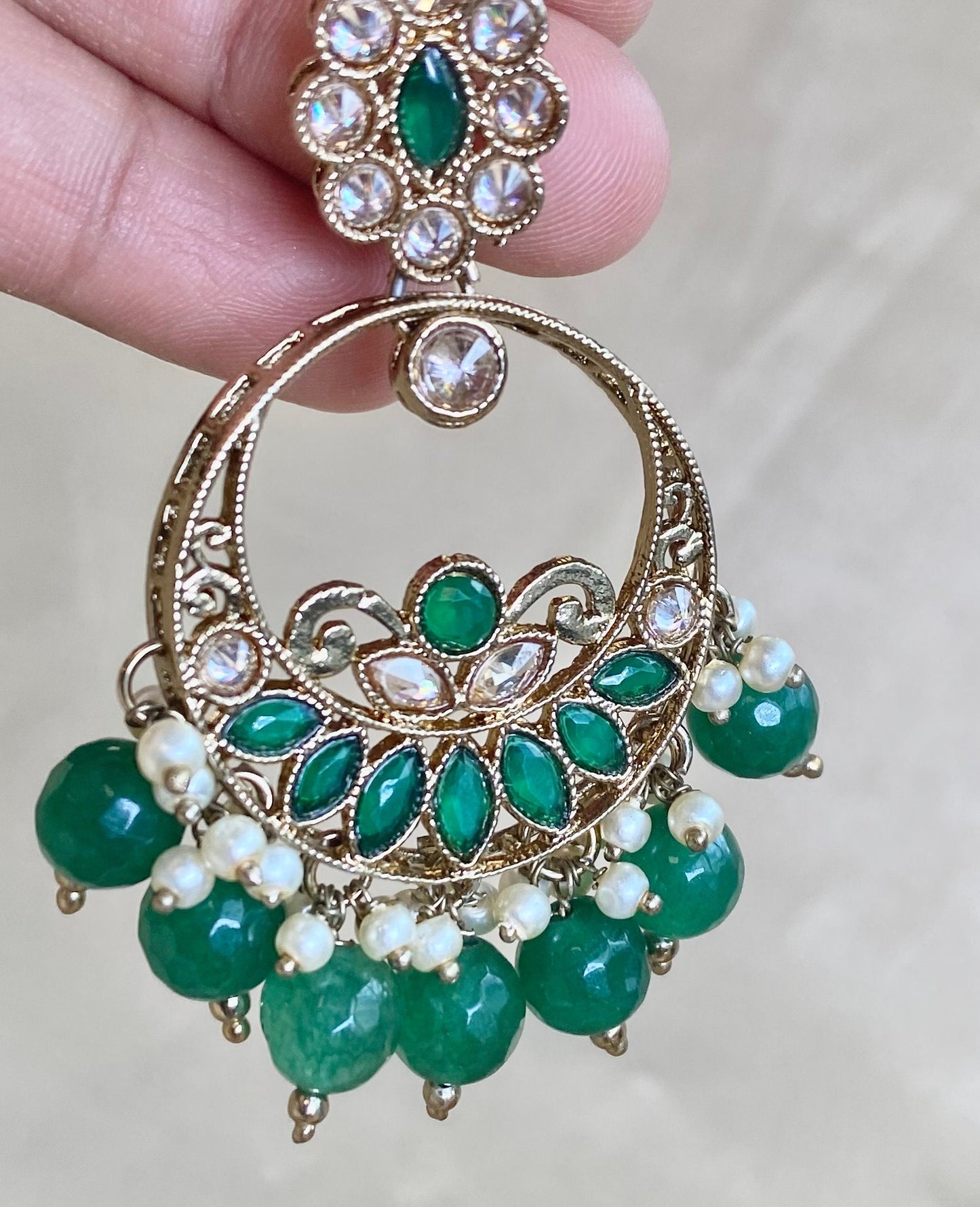 Crystal Green Earrings/ Fashion Jewellery/ Gift for Women/Indian/Pakistani style