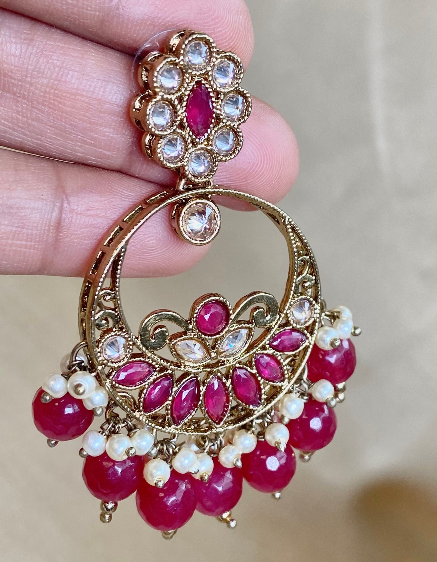 Crystal Maroon Earrings/ Fashion Jewellery/ Gift for Women/Indian/Pakistani style