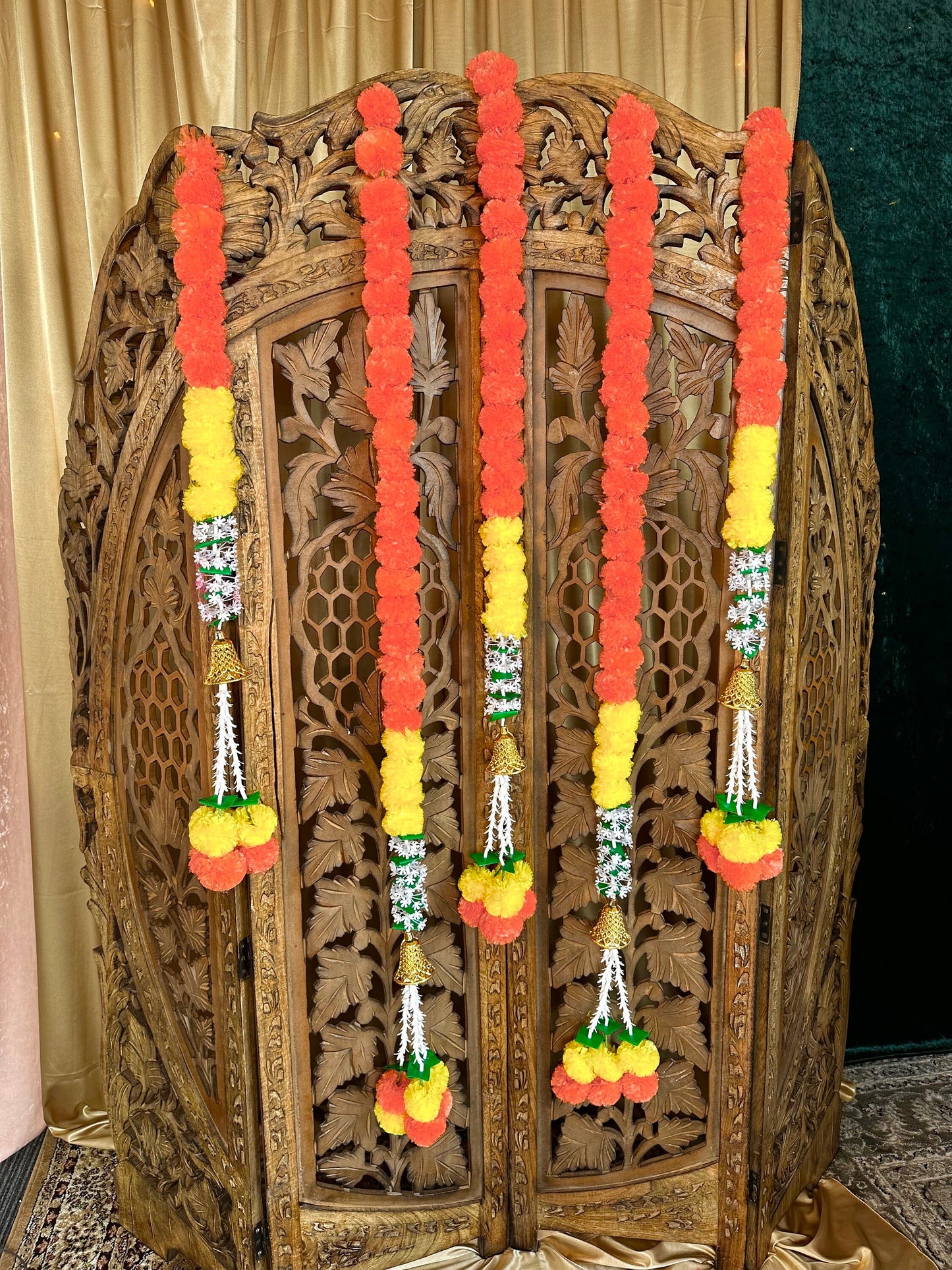 Flower Decor with Gold Bell Detail/ Unique Style/ Indian/ Pakistani/Home decor/ Gift for Women/Haldi/Mendhi/Party/Diwali/Eid