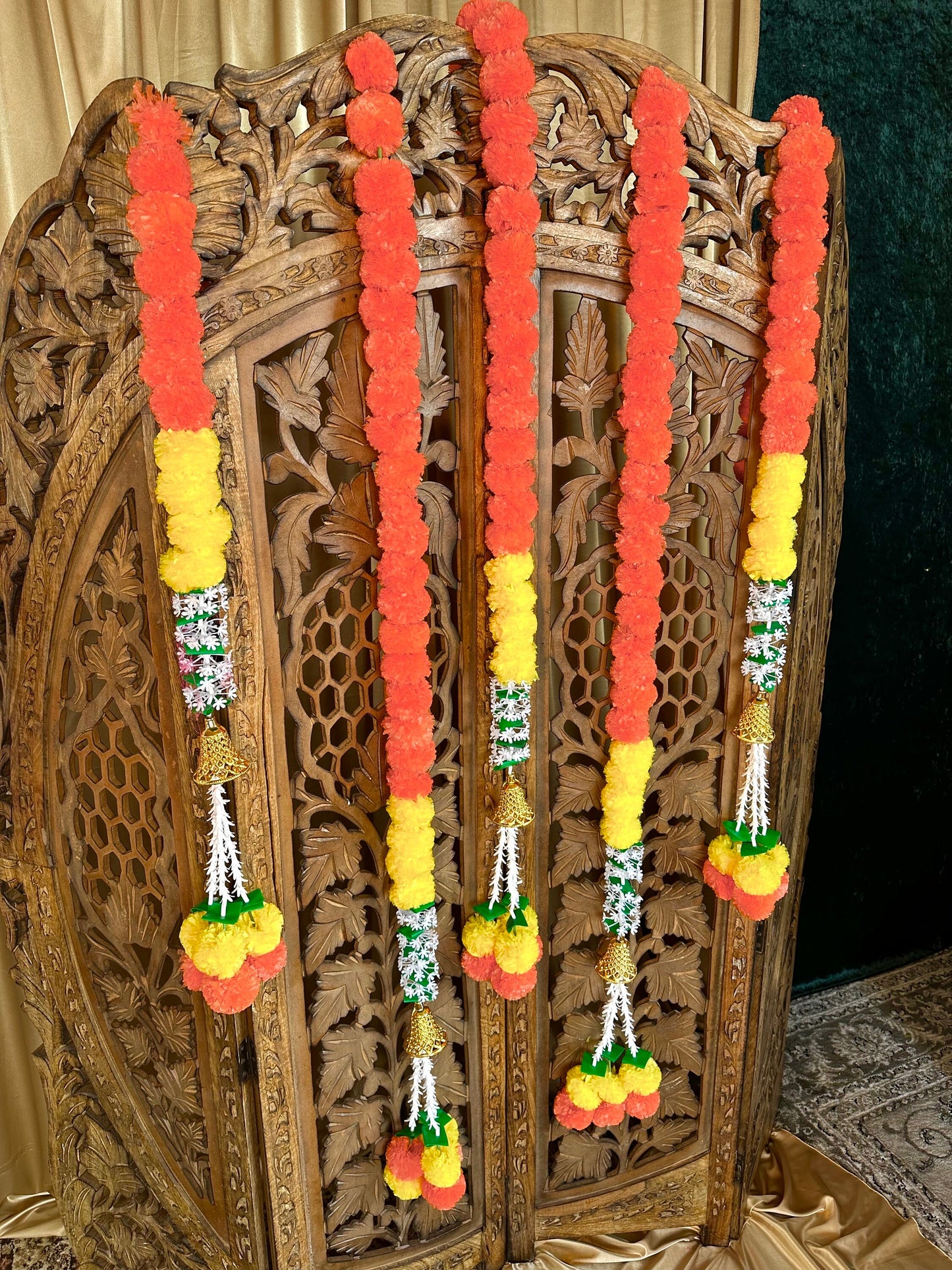 Flower Decor with Gold Bell Detail/ Unique Style/ Indian/ Pakistani/Home decor/ Gift for Women/Haldi/Mendhi/Party/Diwali/Eid