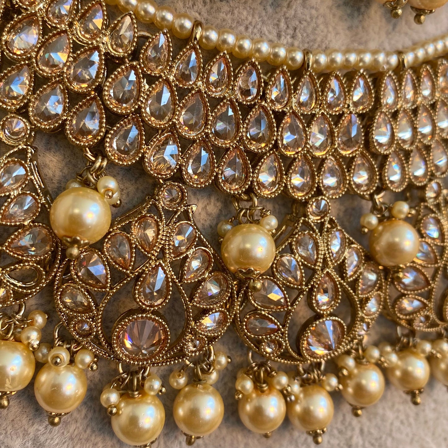 Gold/Pearl Bridal Set with Nose Ring Indian/ Pakistani Style/ Wedding/ Fashion Jewellery/ Necklace set