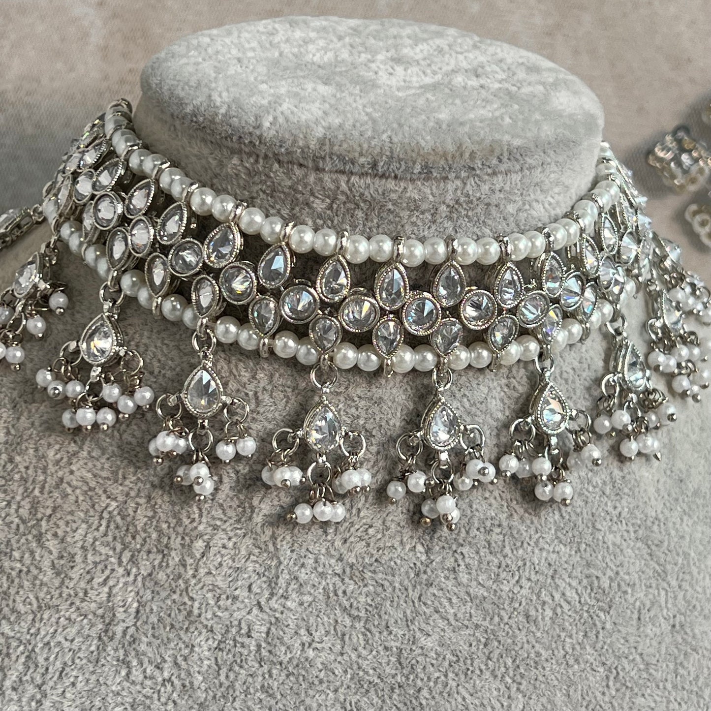 Silver Bridal Set - Pearl Indian/ Pakistani Style With Jhumka earring, Tikka/Tikli, Jhumar/jhoomar/ Wedding/ Fashion Jewellery/ Necklace set