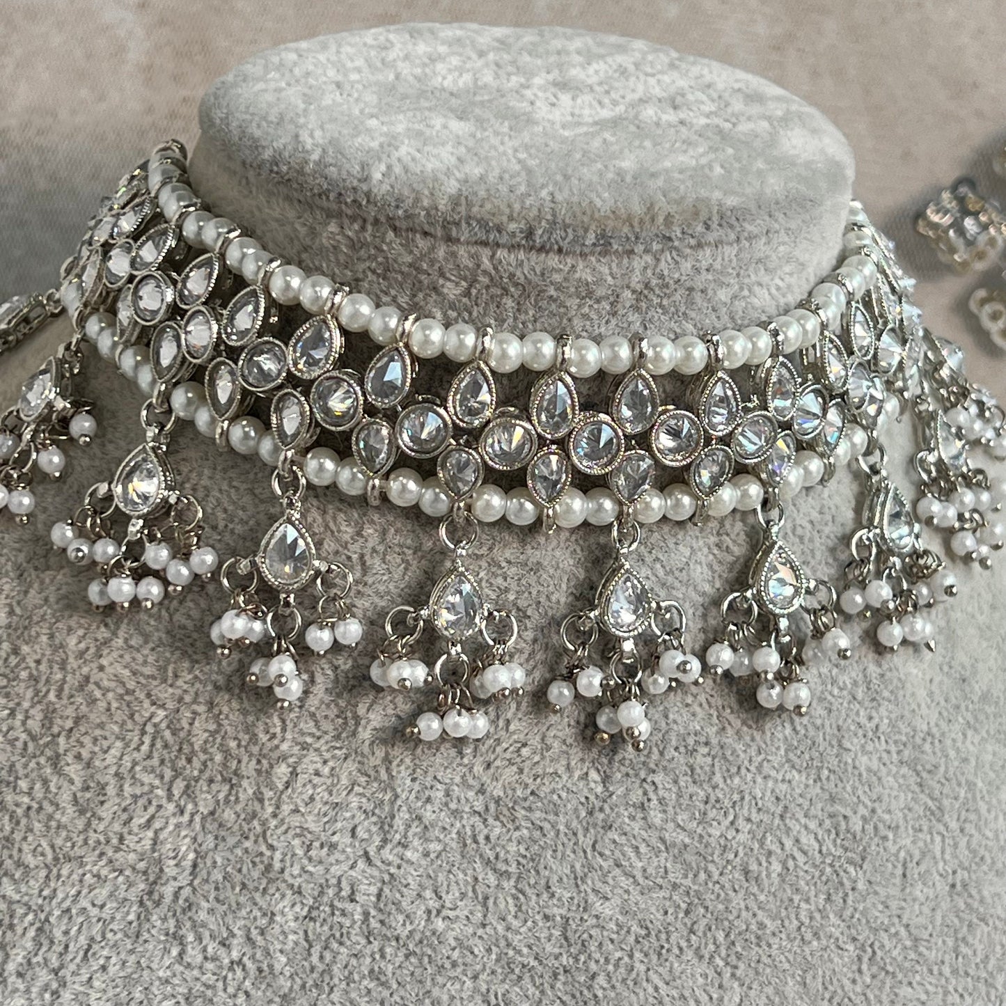 Silver Bridal Set - Pearl Indian/ Pakistani Style With Jhumka earring, Tikka/Tikli, Jhumar/jhoomar/ Wedding/ Fashion Jewellery/ Necklace set