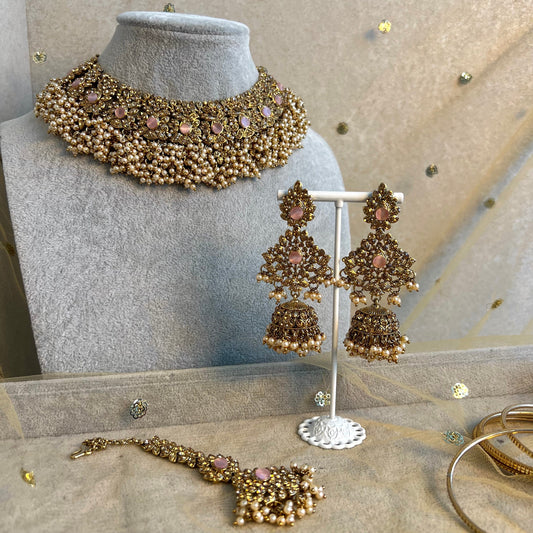 Pink Necklace Set - Jhumka Earring Earring/ Tikka/ Tikli/ Indian/ Pakistani/Fashion Jewellery/ Gift for Women