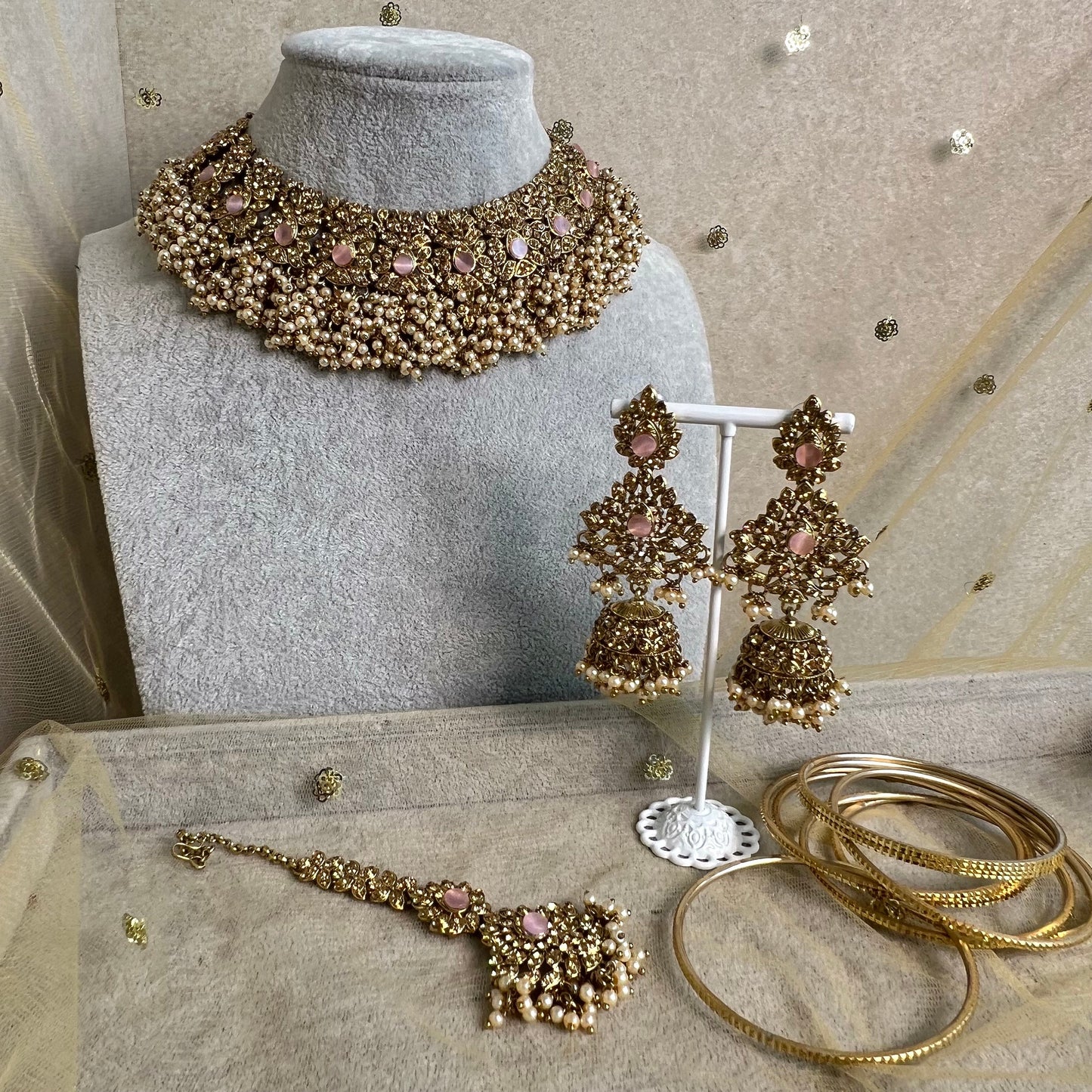 Pink Necklace Set - Jhumka Earring Earring/ Tikka/ Tikli/ Indian/ Pakistani/Fashion Jewellery/ Gift for Women