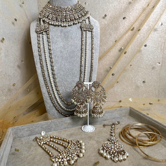 Bridal Clear Crystal Necklace set With Jhumar/Jhoomar/long necklace/ Haar/ Mala/ Earring/Wedding/Fashion