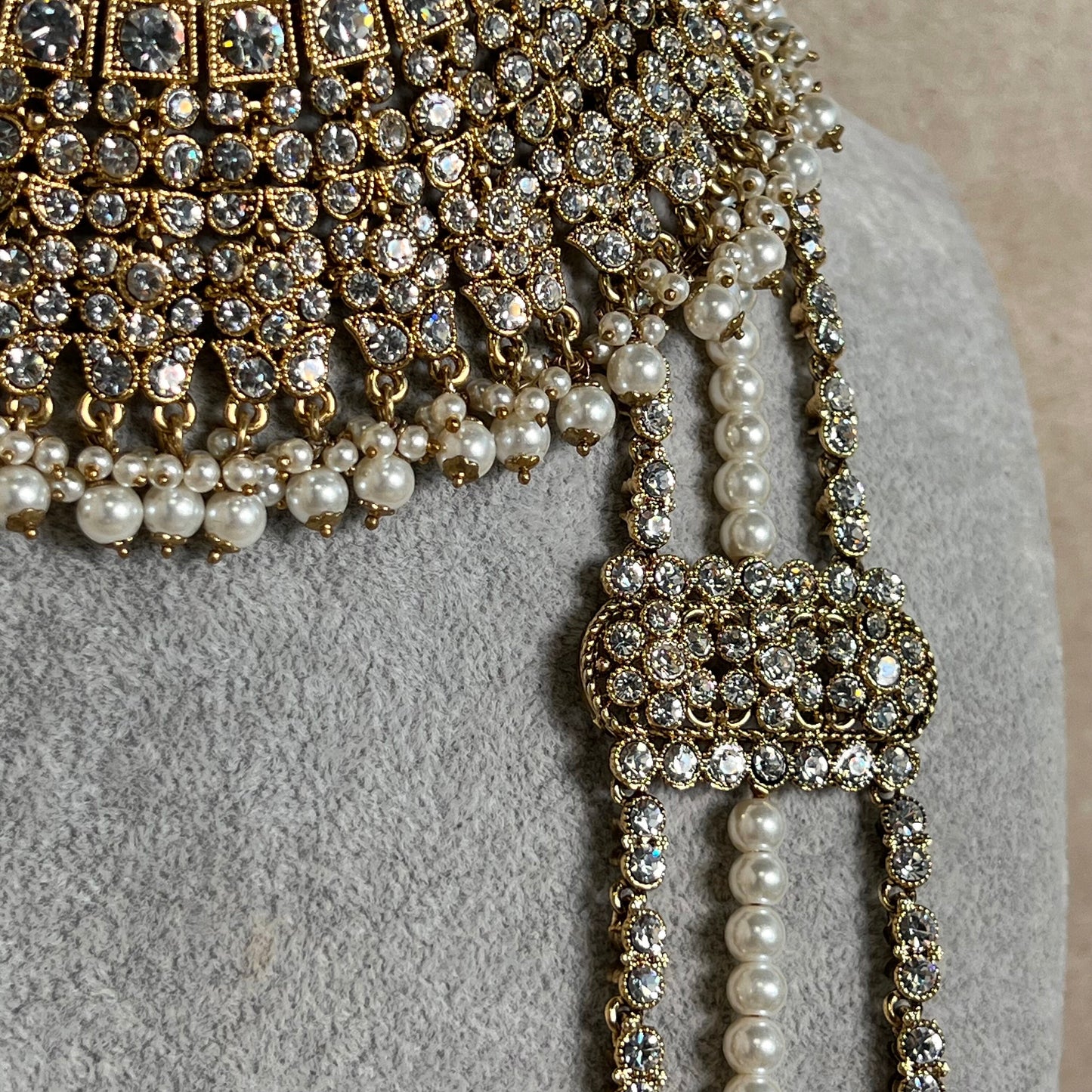 Bridal Clear Crystal Necklace set With Jhumar/Jhoomar/long necklace/ Haar/ Mala/ Earring/Wedding/Fashion