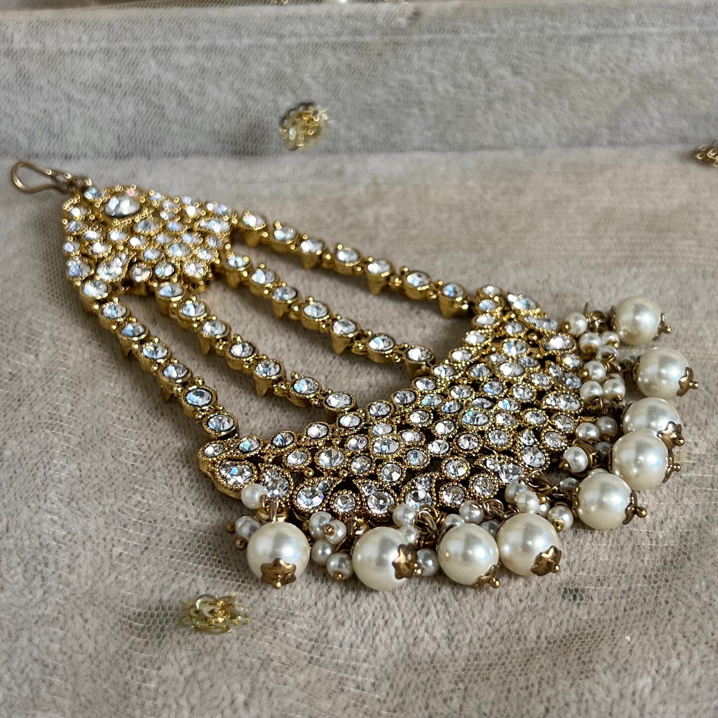 Bridal Clear Crystal Necklace set With Jhumar/Jhoomar/long necklace/ Haar/ Mala/ Earring/Wedding/Fashion