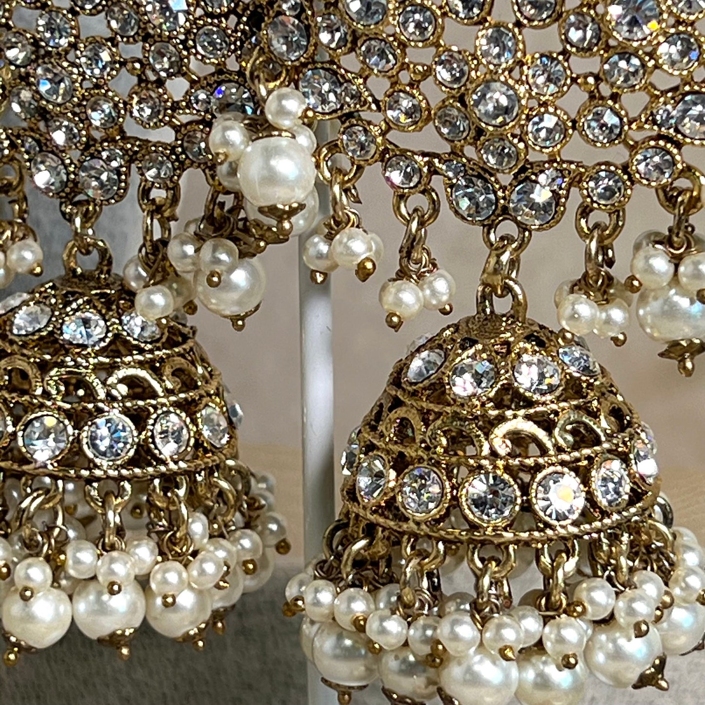 Bridal Clear Crystal Necklace set With Jhumar/Jhoomar/long necklace/ Haar/ Mala/ Earring/Wedding/Fashion