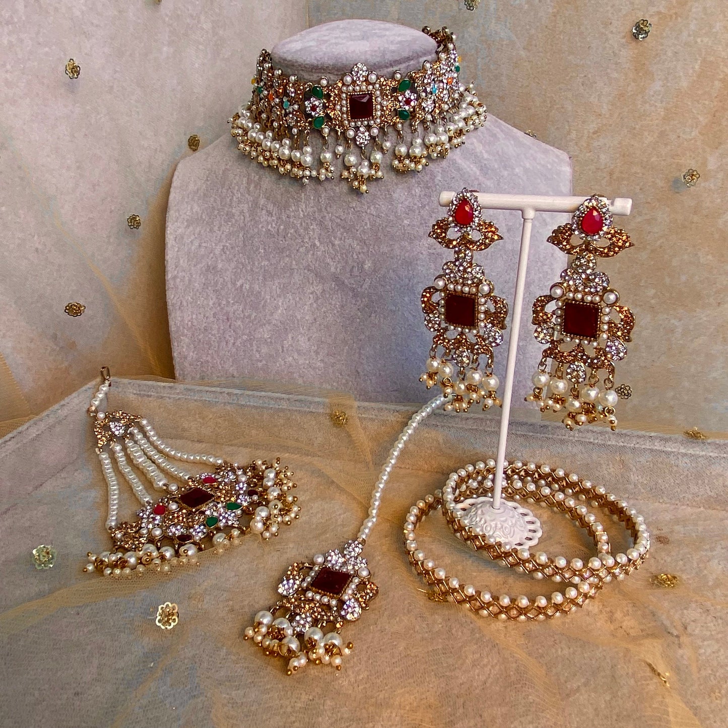 Bridal Mulitcolour Choker set complete with Jhumar
