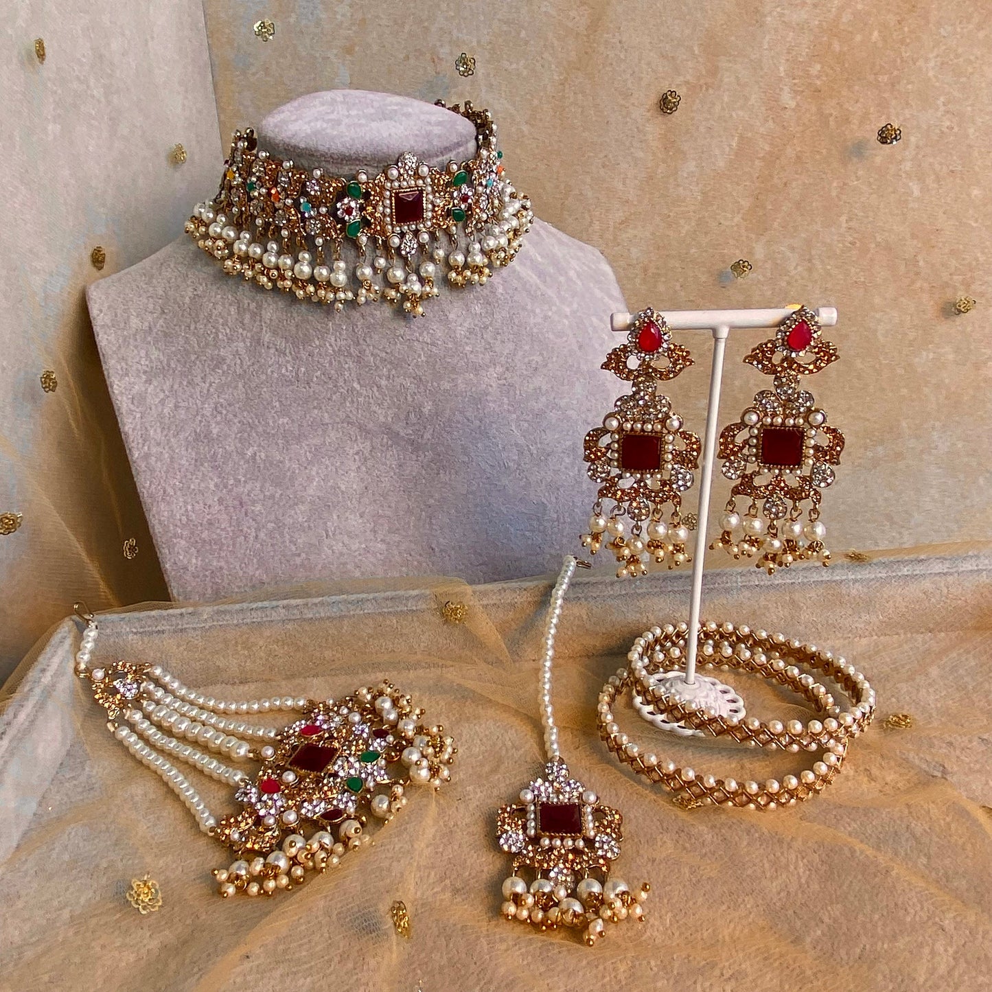 Bridal Mulitcolour Choker set complete with Jhumar