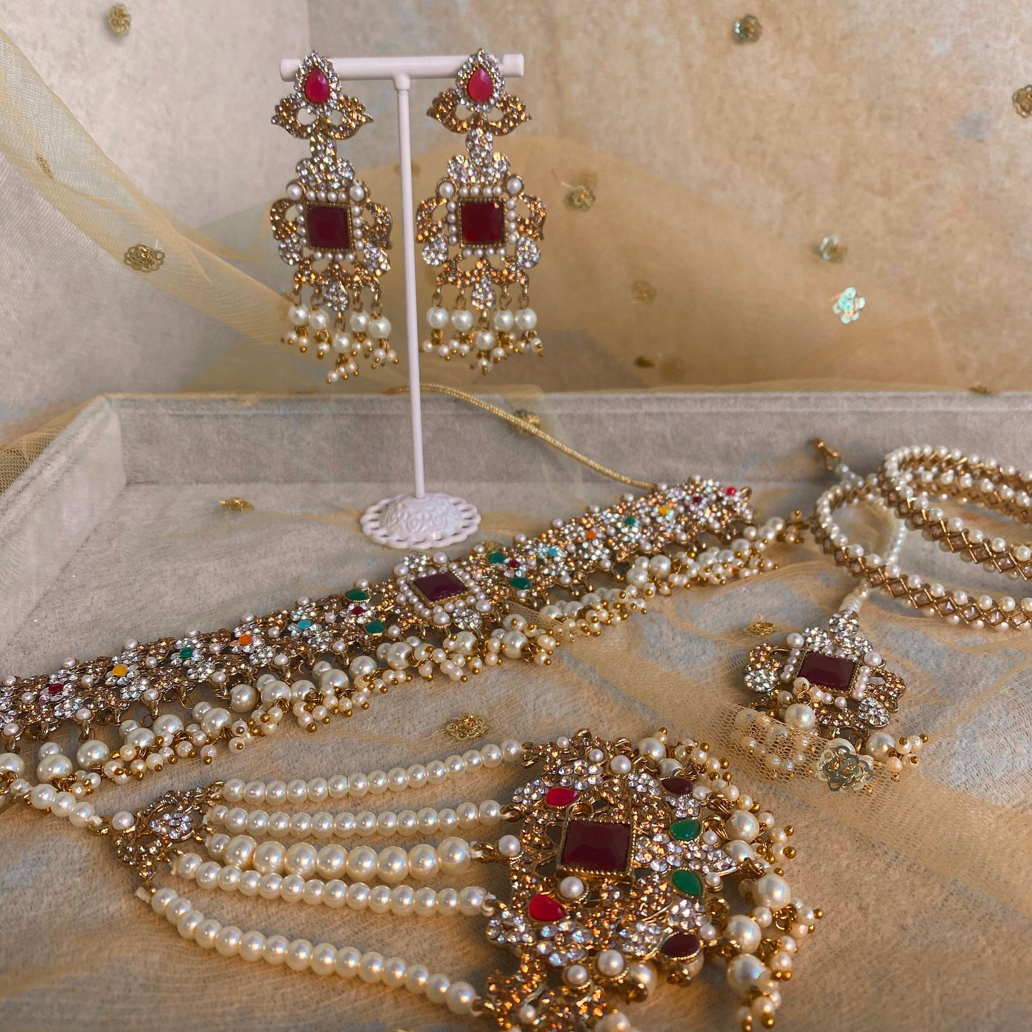 Bridal Mulitcolour Choker set complete with Jhumar