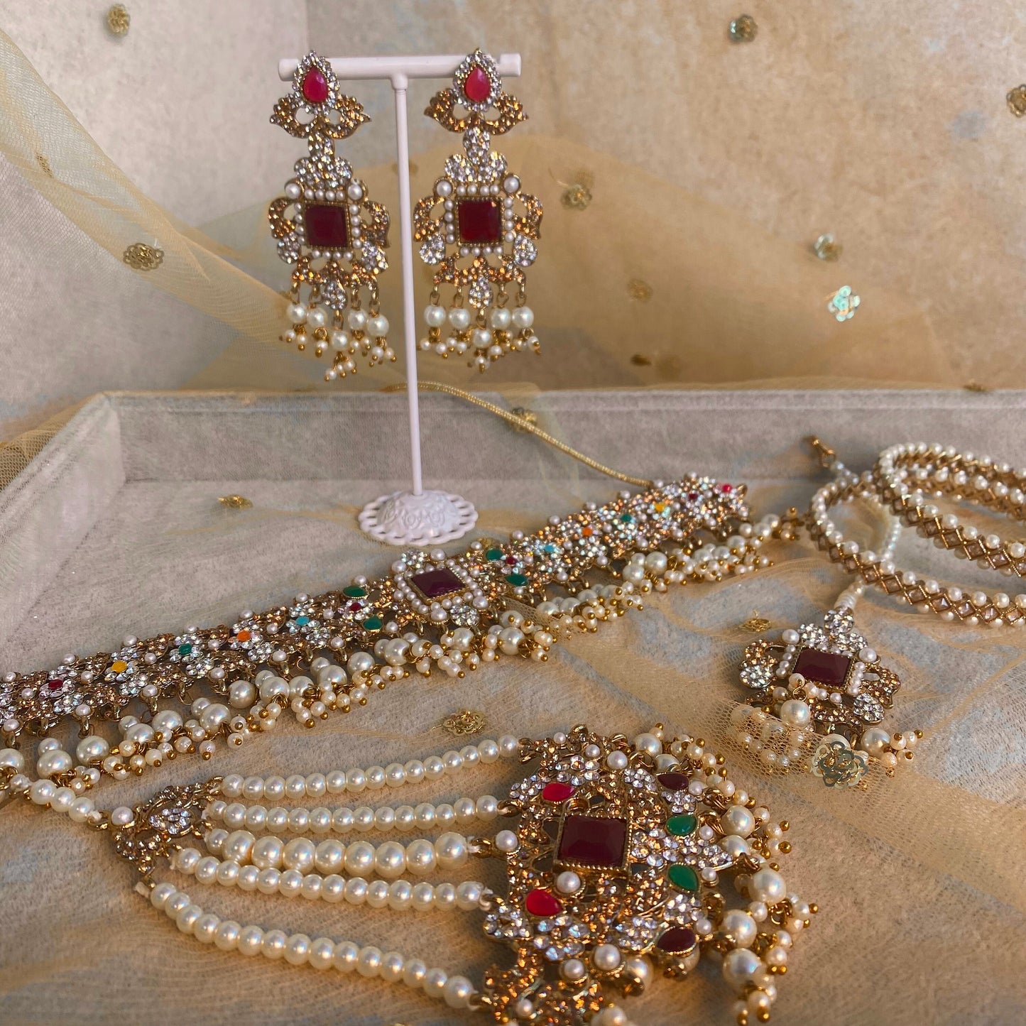 Bridal Mulitcolour Choker set complete with Jhumar