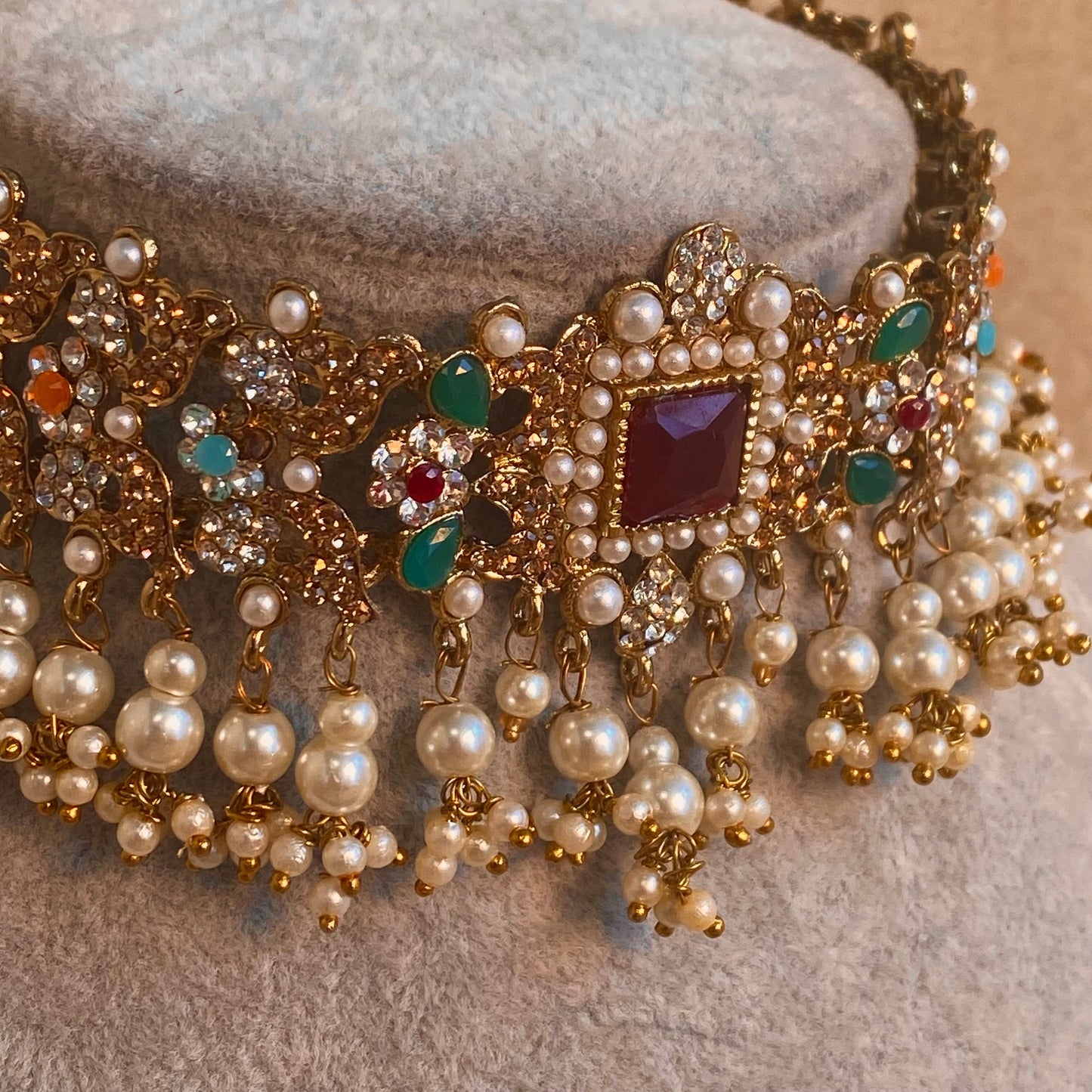 Bridal Mulitcolour Choker set complete with Jhumar