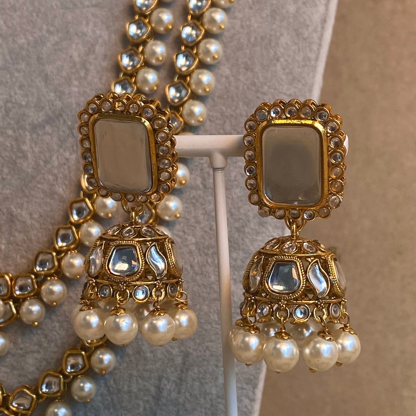 Long Necklace and Earring set- Faux Kundan