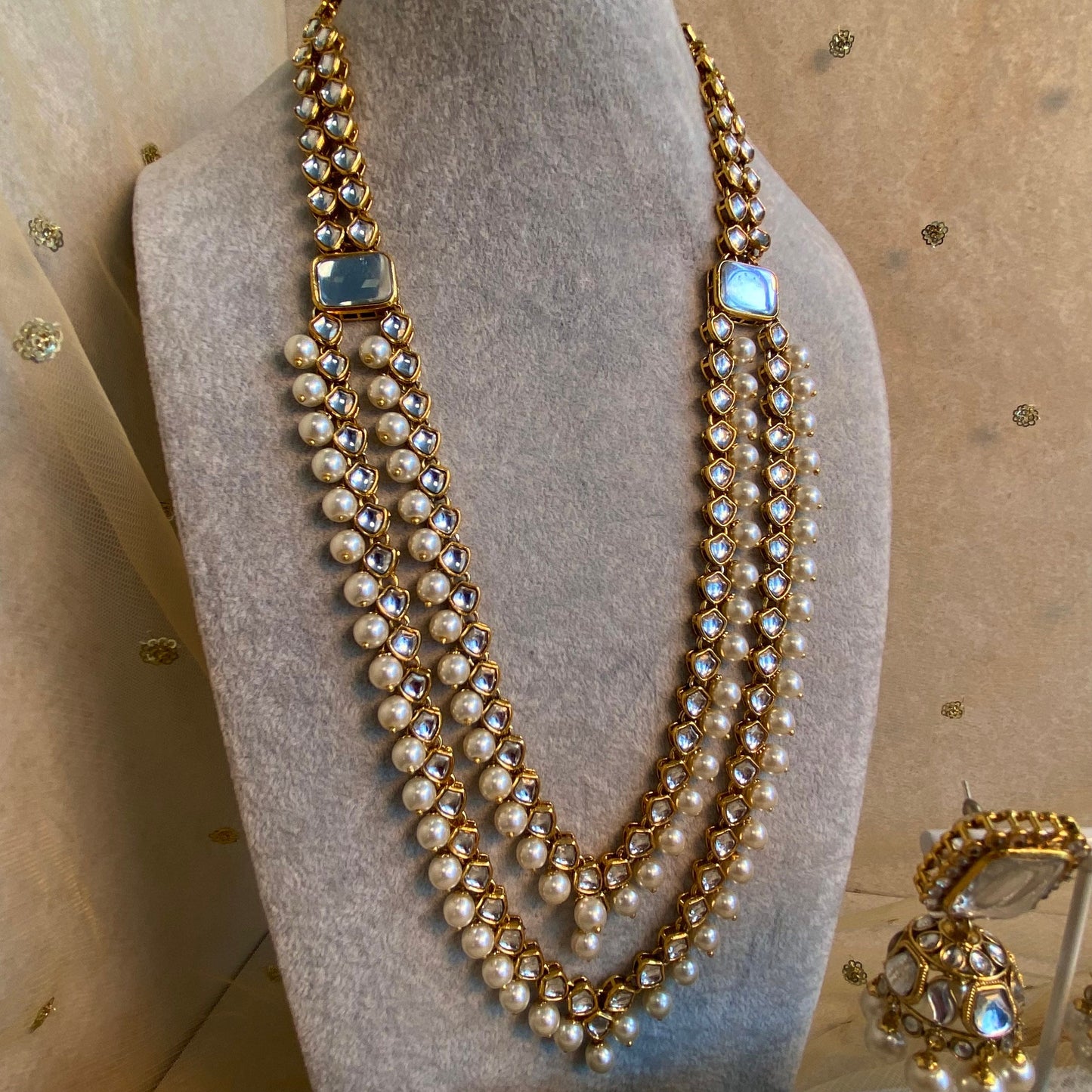 Long Necklace and Earring set- Faux Kundan