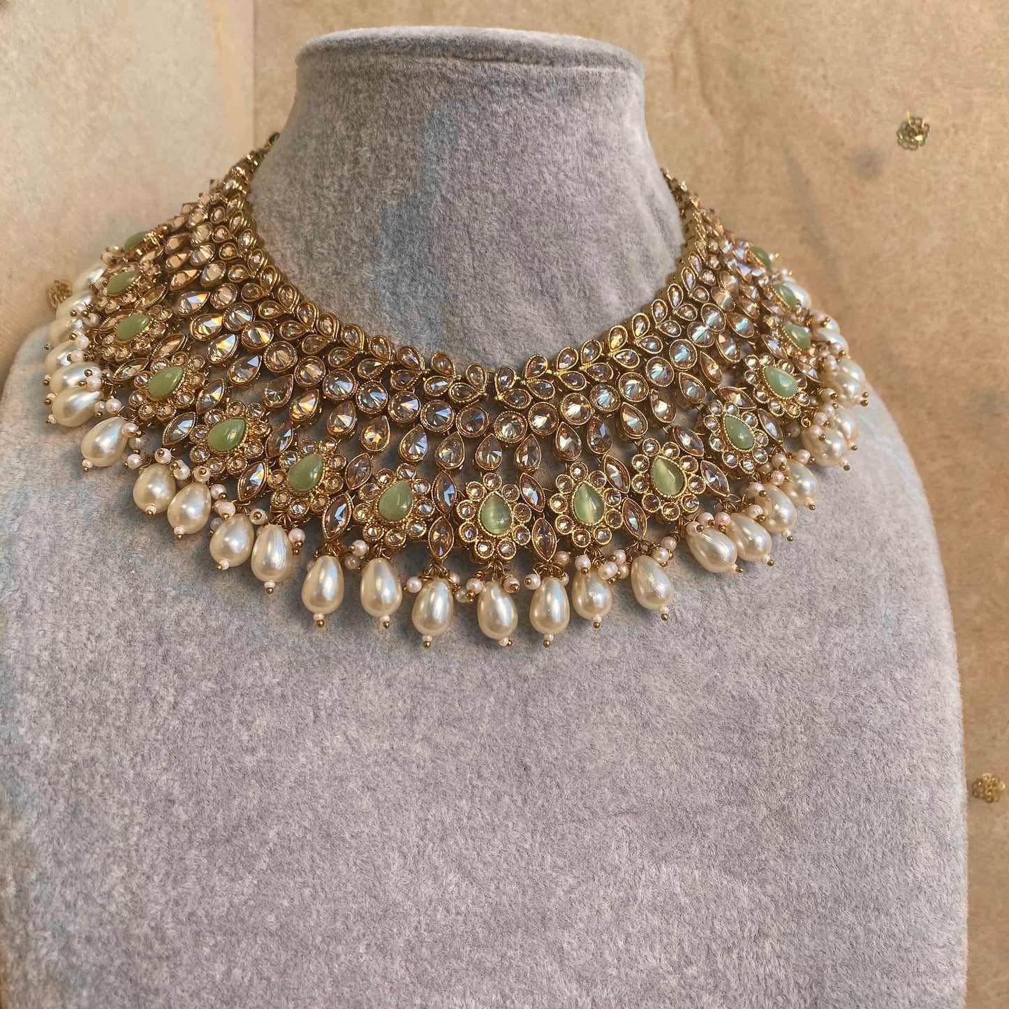 Silver Bridal Mint Necklace/ Unique Style/ Indian/ Pakistani/Fashion Jewellery/ Gift for Women
