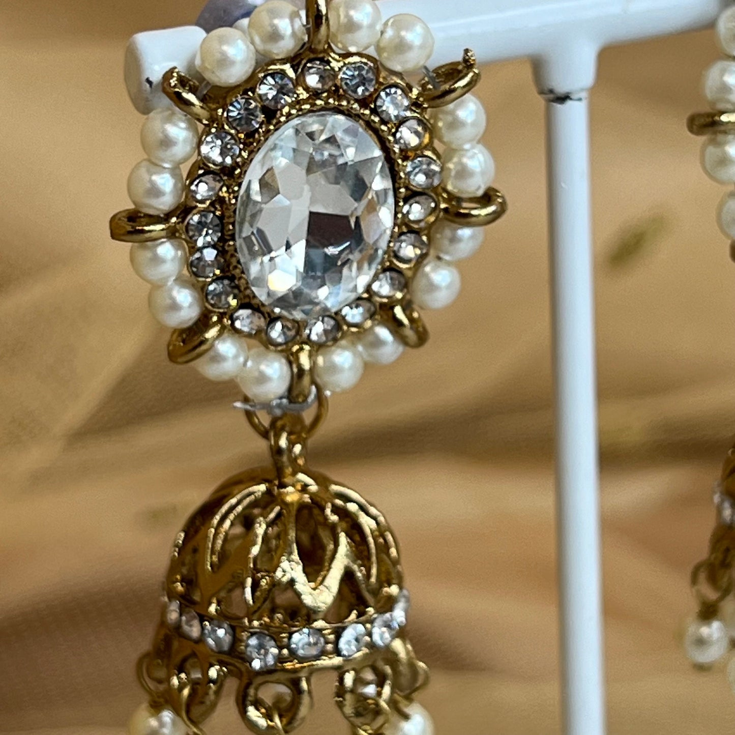 Clear/ Pearl Jhumka Earring/ Earring Indian/ Pakistani Style/ Jhumki/ Tikli