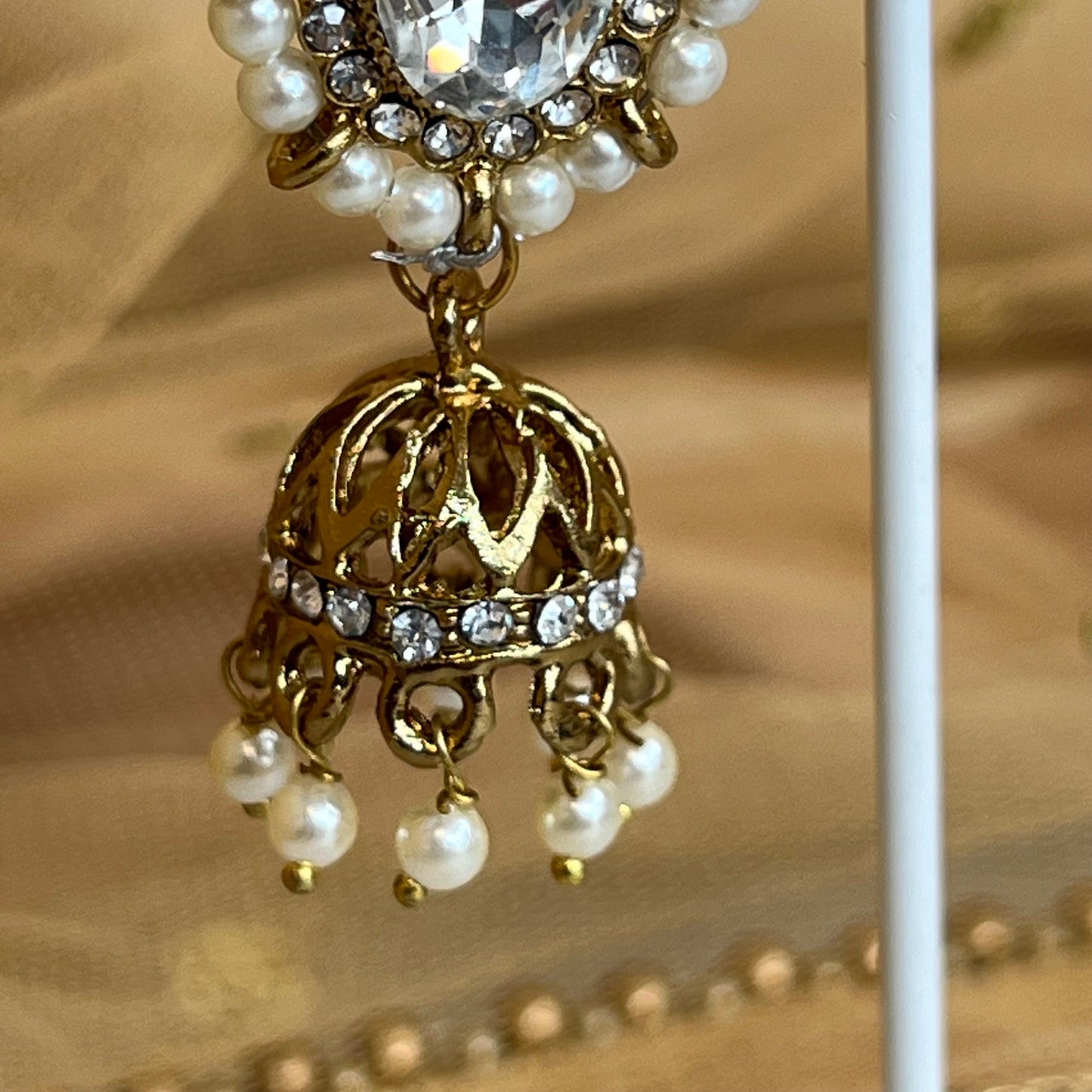 Clear/ Pearl Jhumka Earring/ Earring Indian/ Pakistani Style/ Jhumki/ Tikli