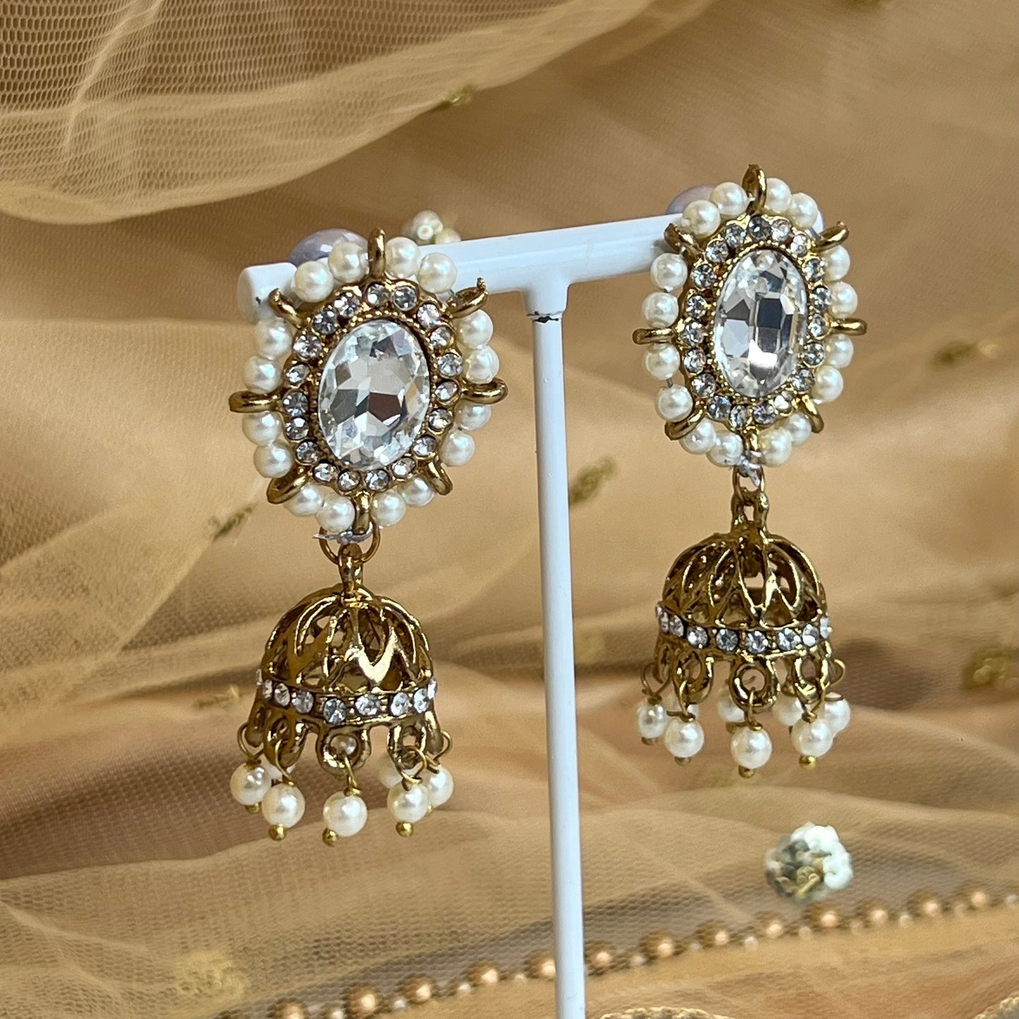 Clear/ Pearl Jhumka Earring/ Earring Indian/ Pakistani Style/ Jhumki/ Tikli