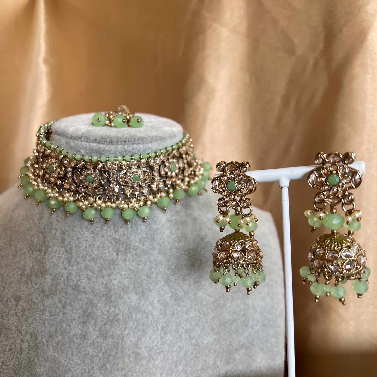 Crystal Choker Set - Mint Earring/ Tikka/ Tikli/ Indian/ Pakistani/Fashion Jewellery/ Gift for Women