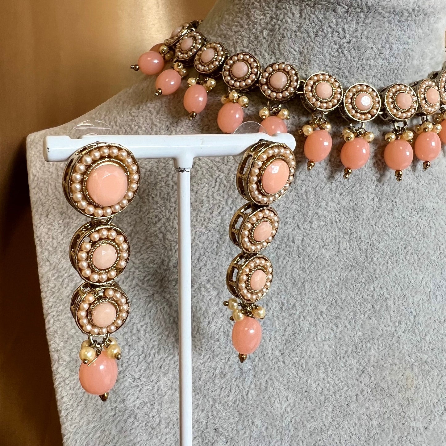 Peach Necklace Set Earring/ Indian/ Pakistani/Fashion Jewellery/ Gift for Women