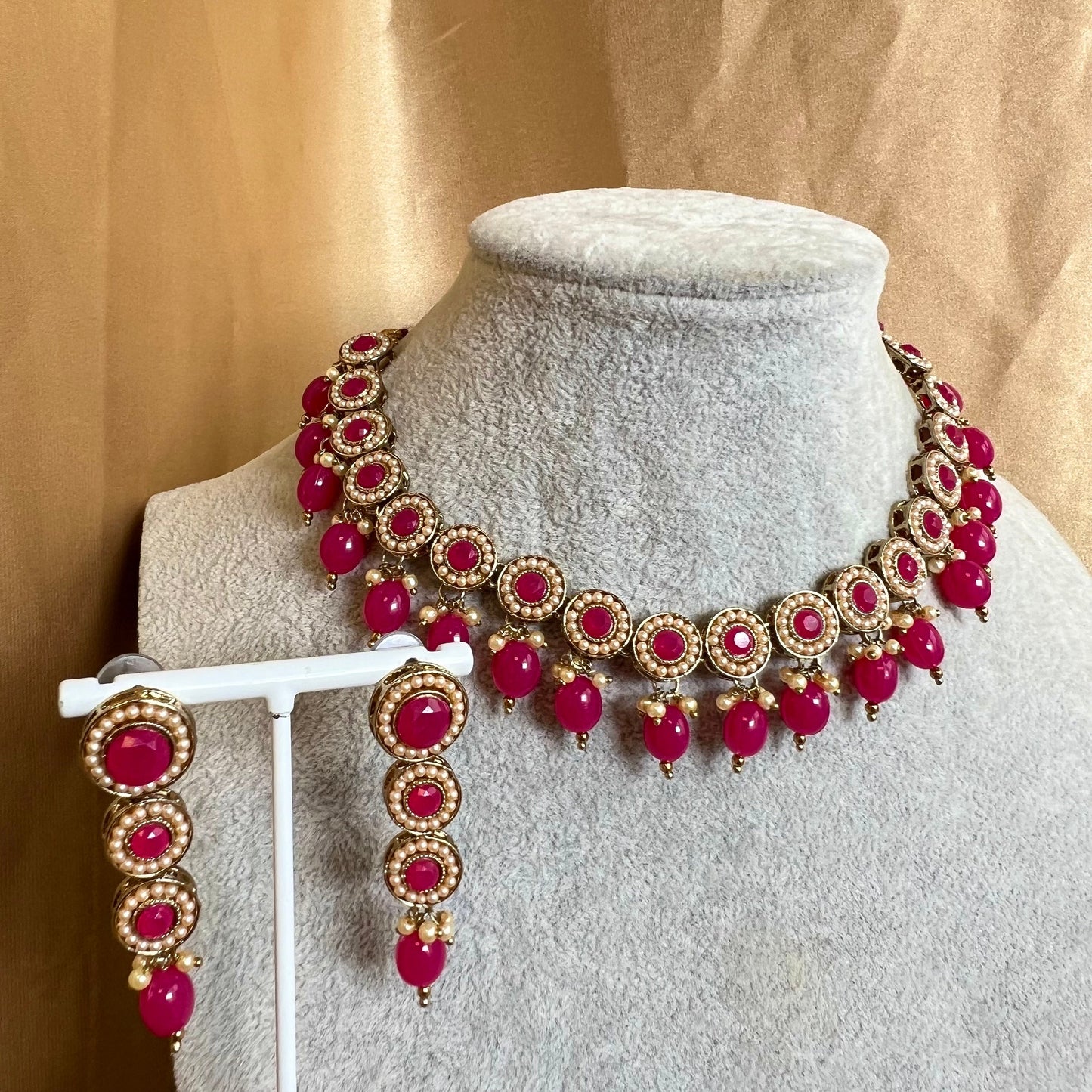 Hot Pink Necklace Set Earring/ Indian/ Pakistani/Fashion Jewellery/ Gift for Women