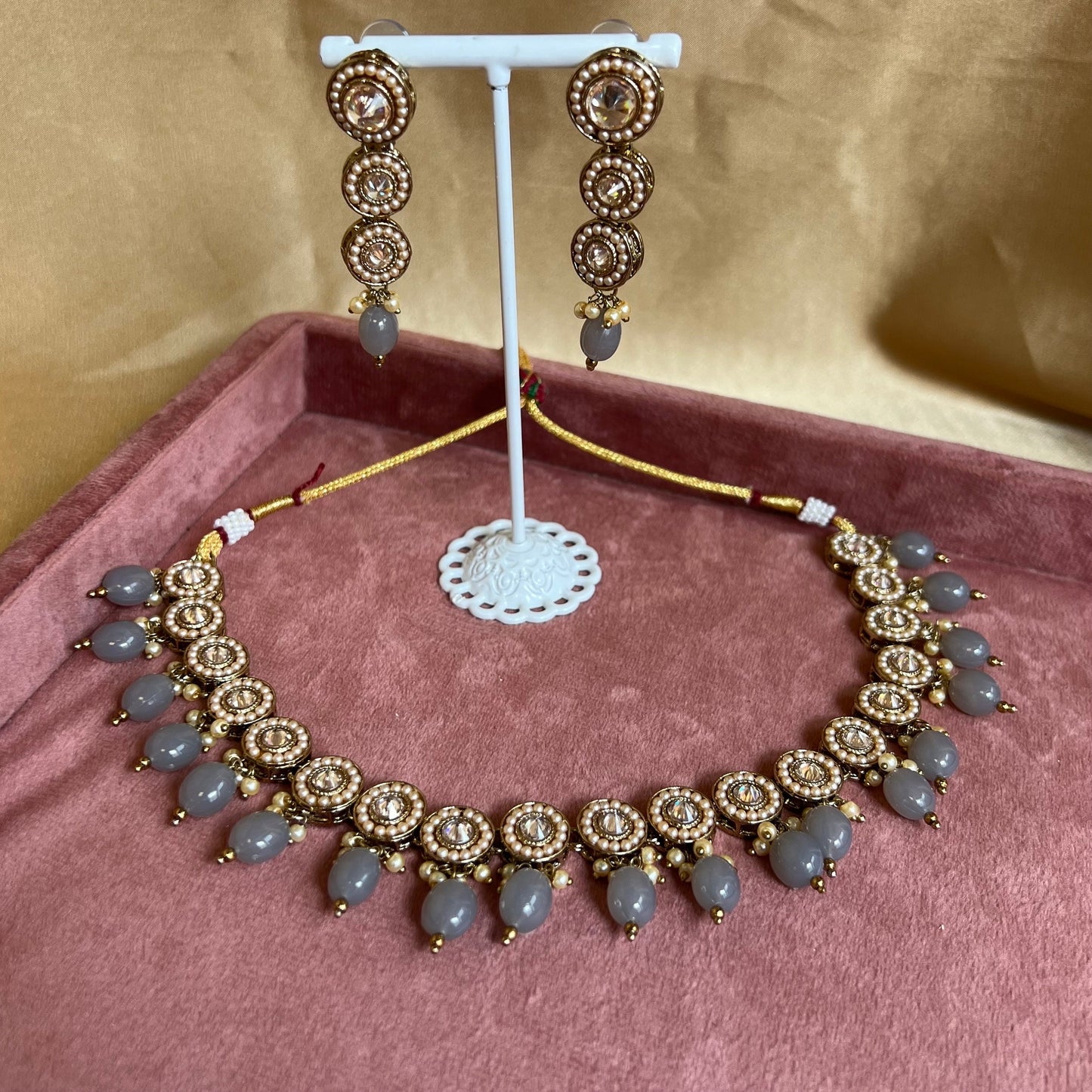 Grey Necklace Set Earring/ Indian/ Pakistani/Fashion Jewellery/ Gift for Women