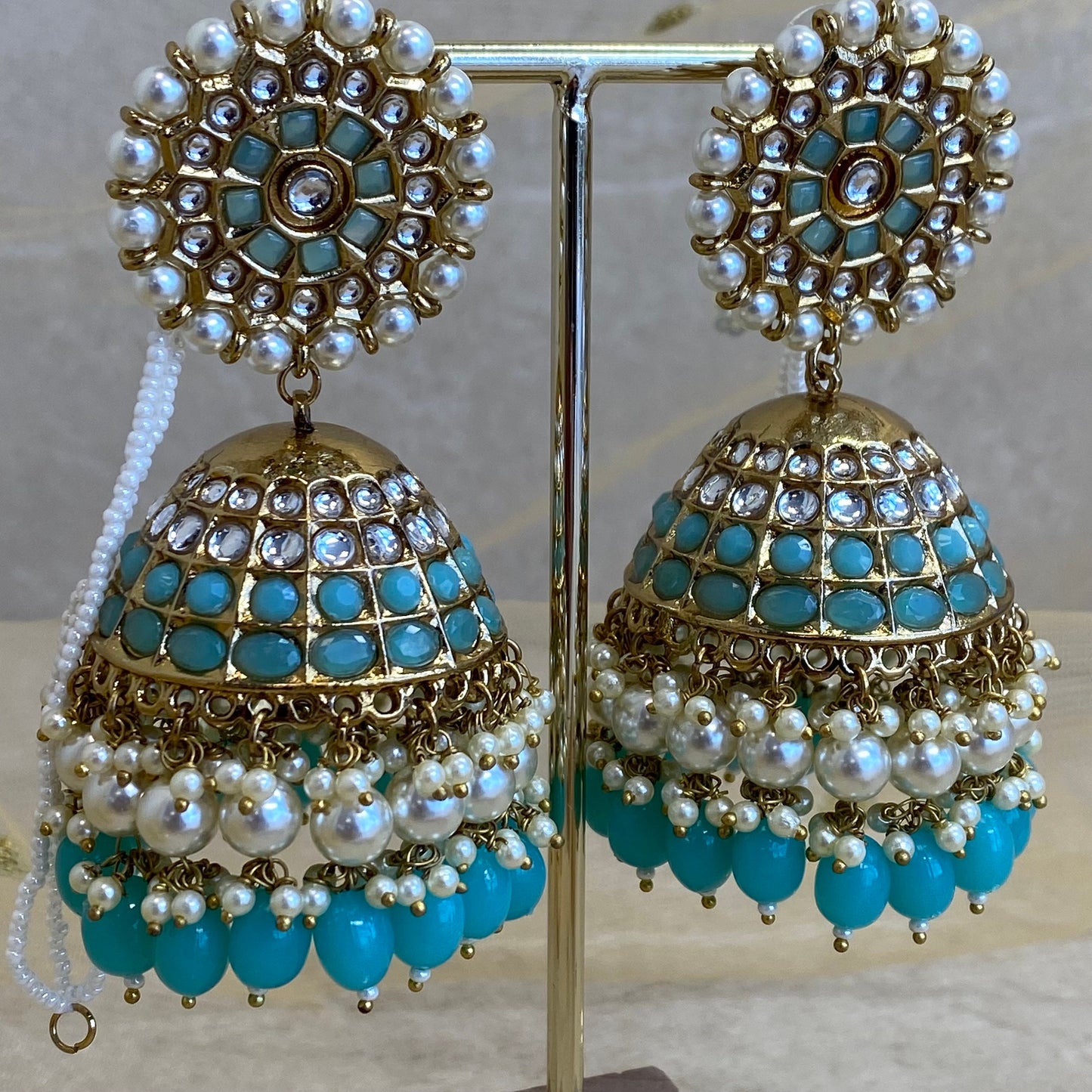 Meenakari/ Indian/ Pakistani Style/Extra Large Blue Jhumka Earrings