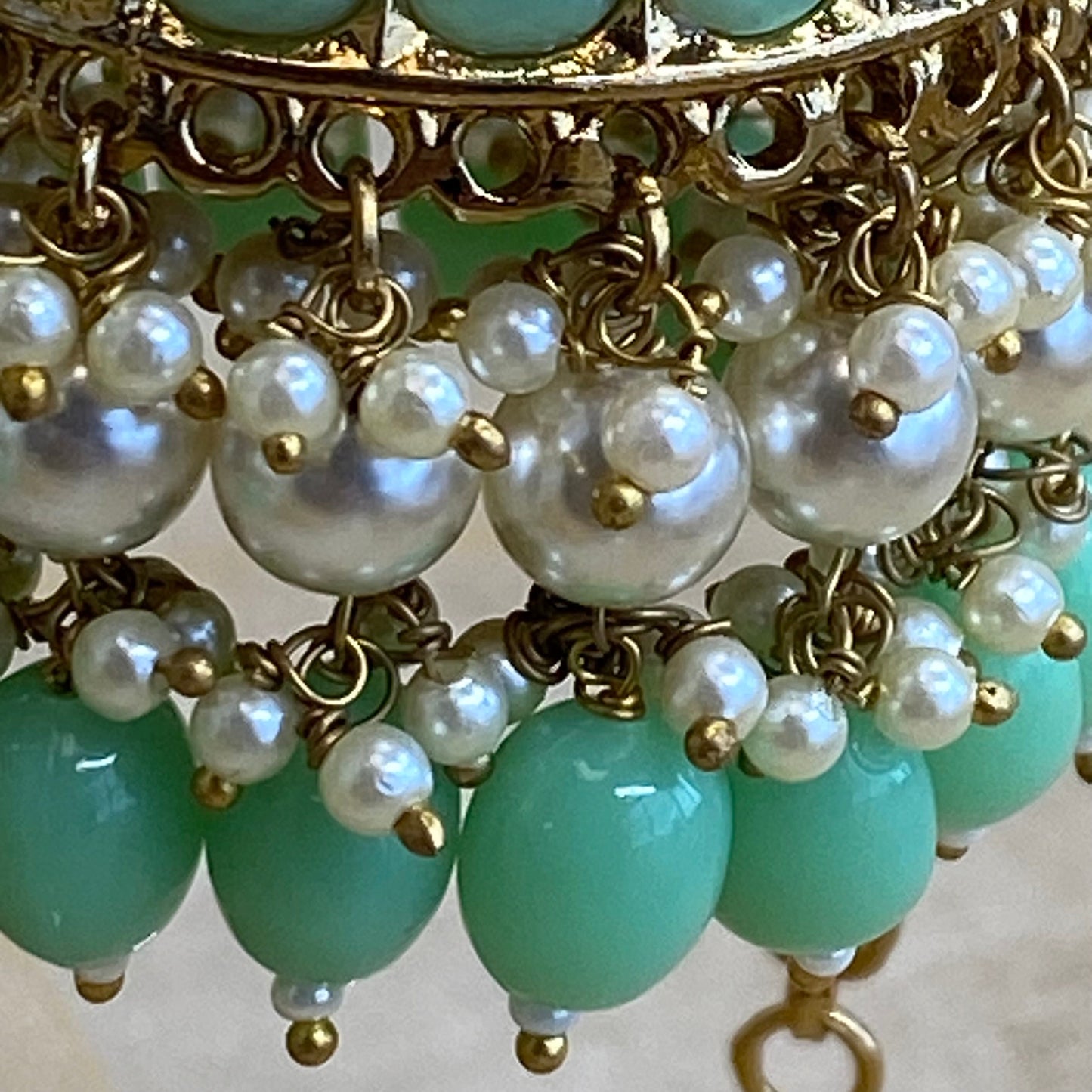 Meenakari/ Indian/ Pakistani Style/ Extra Large Mint Jhumka Earrings