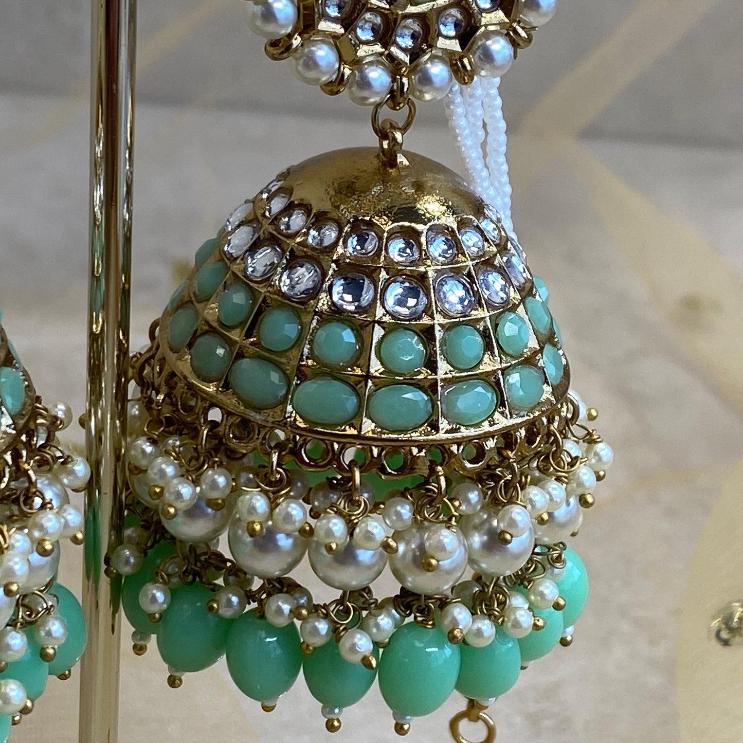 Meenakari/ Indian/ Pakistani Style/ Extra Large Mint Jhumka Earrings