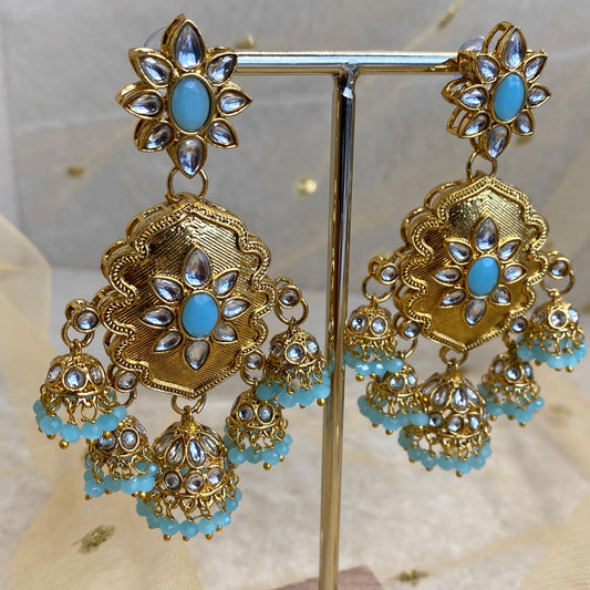 Large Gold Jhumka detail Earring - Blue/ Fashion Jewellery/ Gift for Women/Indian/Pakistani style