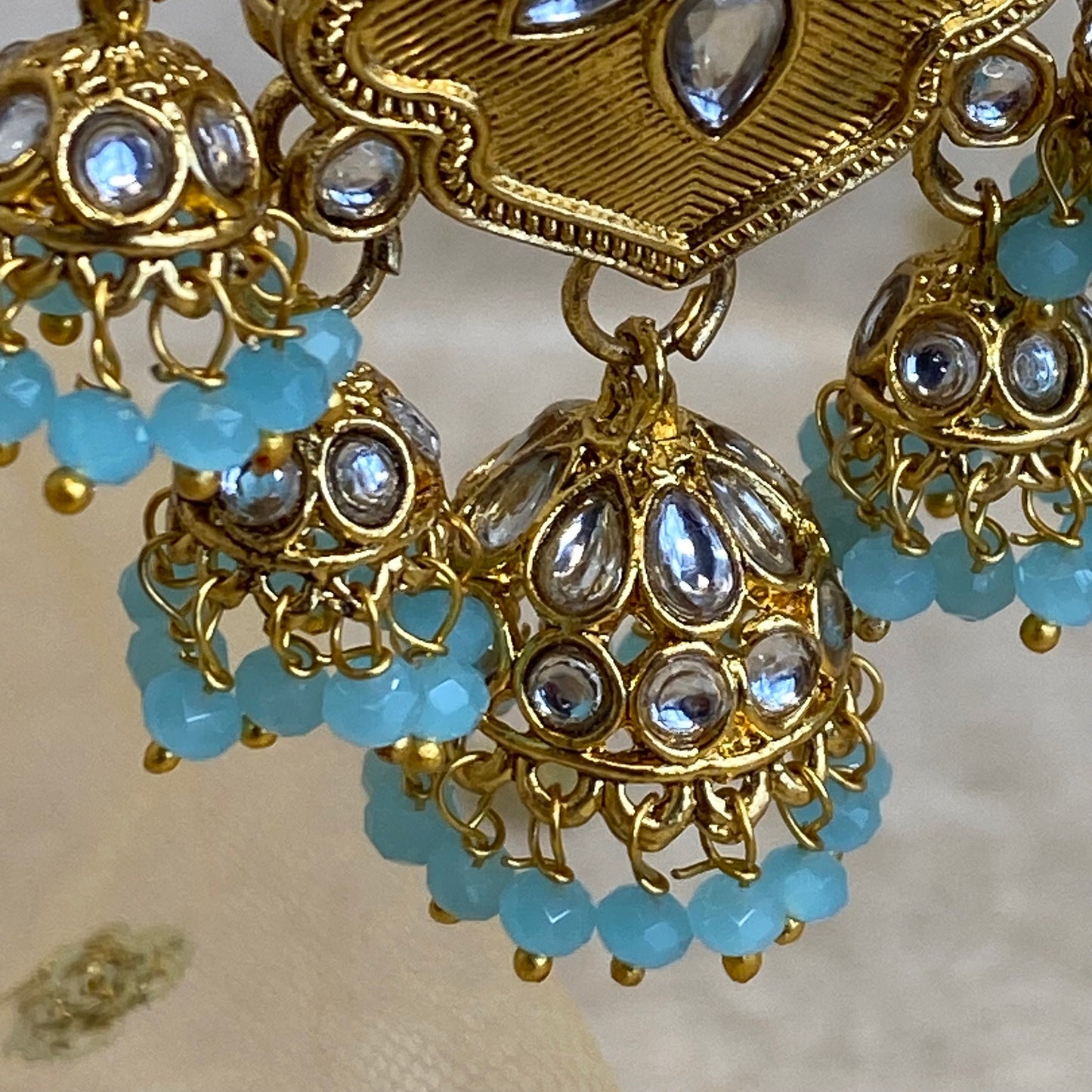 Large Gold Jhumka detail Earring - Blue/ Fashion Jewellery/ Gift for Women/Indian/Pakistani style