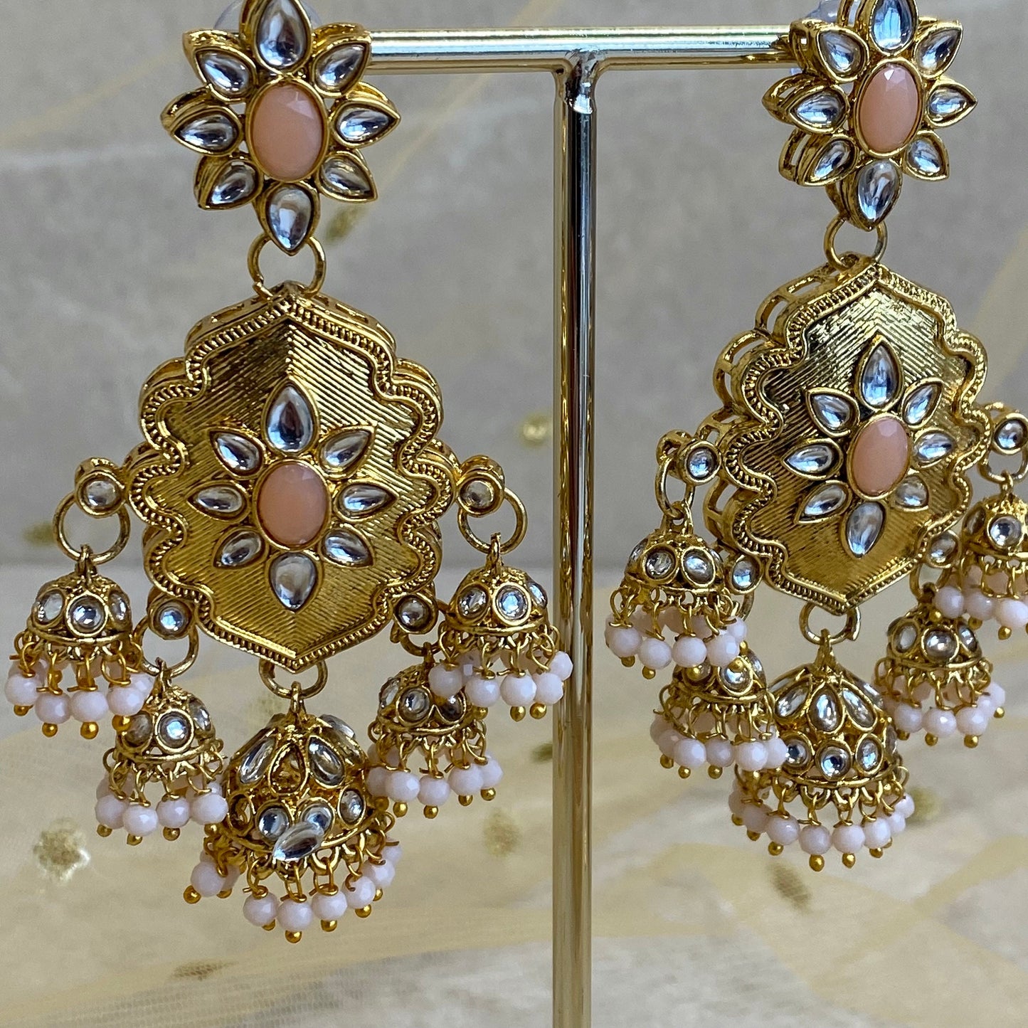 Large Gold Jhumka detail Earring - Peach/ Fashion Jewellery/ Gift for Women/Indian/Pakistani style