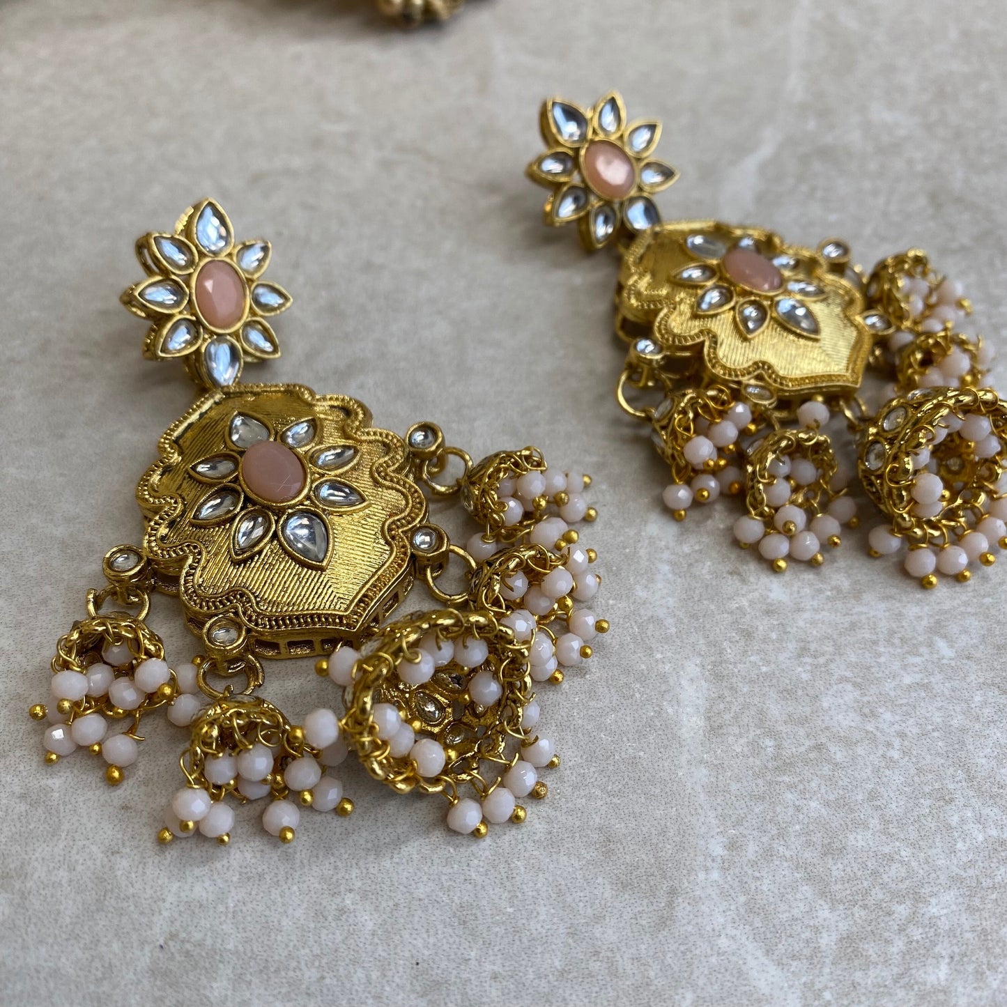 Large Gold Jhumka detail Earring - Peach/ Fashion Jewellery/ Gift for Women/Indian/Pakistani style
