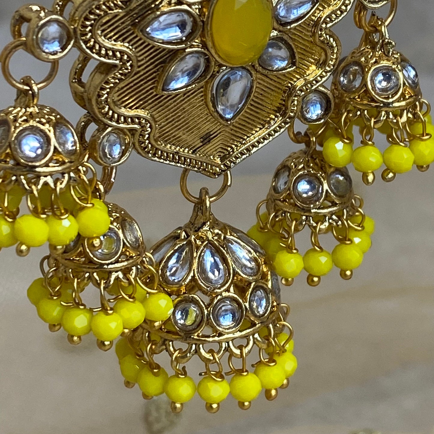 Large Gold Jhumka detail Earring - Yellow/ Fashion Jewellery/ Gift for Women/Indian/Pakistani style