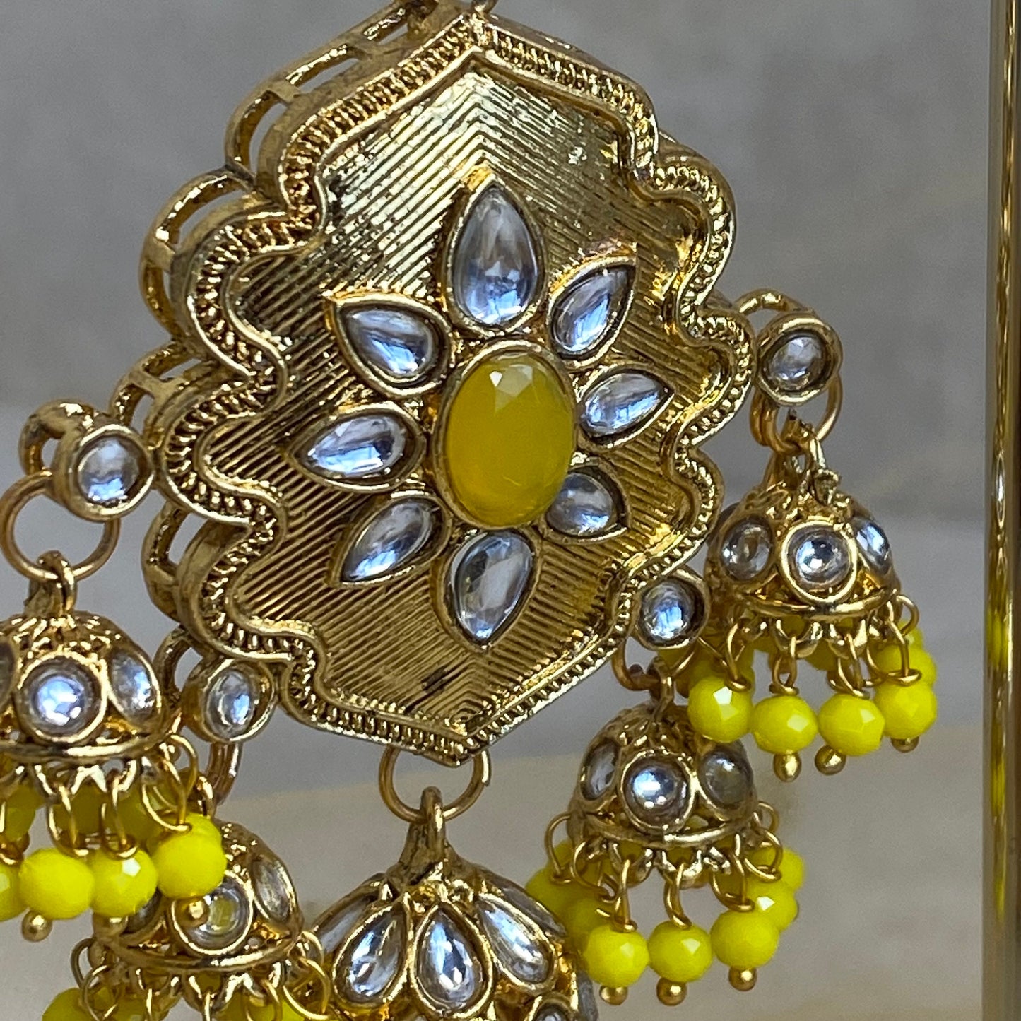 Large Gold Jhumka detail Earring - Yellow/ Fashion Jewellery/ Gift for Women/Indian/Pakistani style