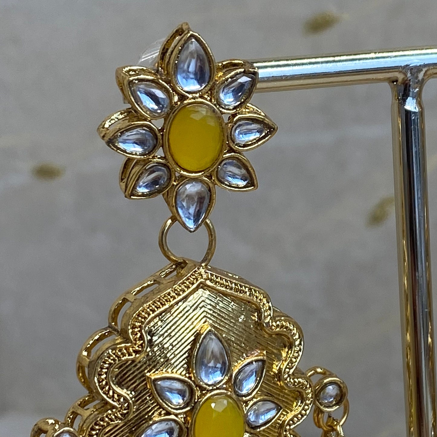 Large Gold Jhumka detail Earring - Yellow/ Fashion Jewellery/ Gift for Women/Indian/Pakistani style