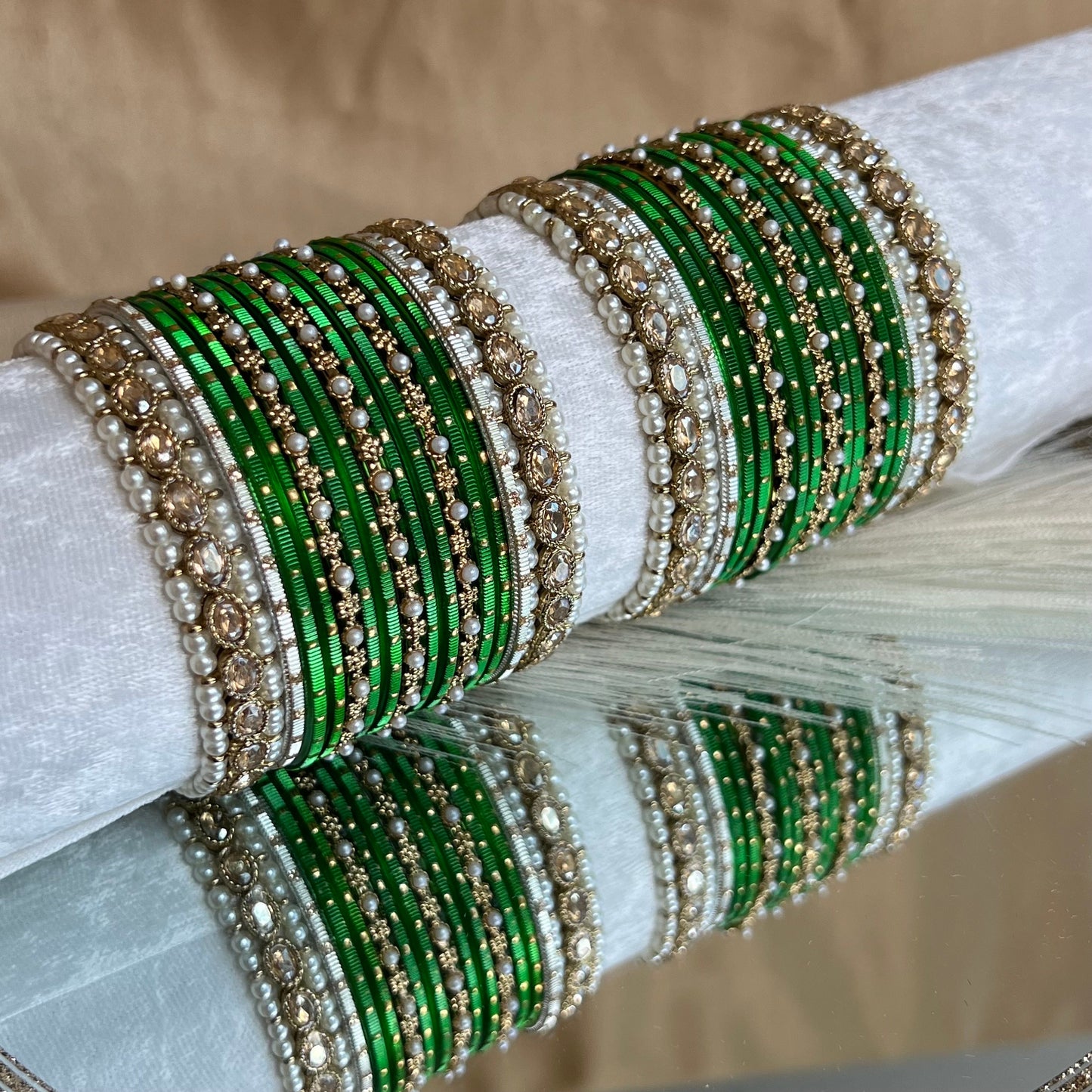 Small Green Pearly Bangle Set/Indian/ Pakistani/Jewelley/ Fashion Bracelet