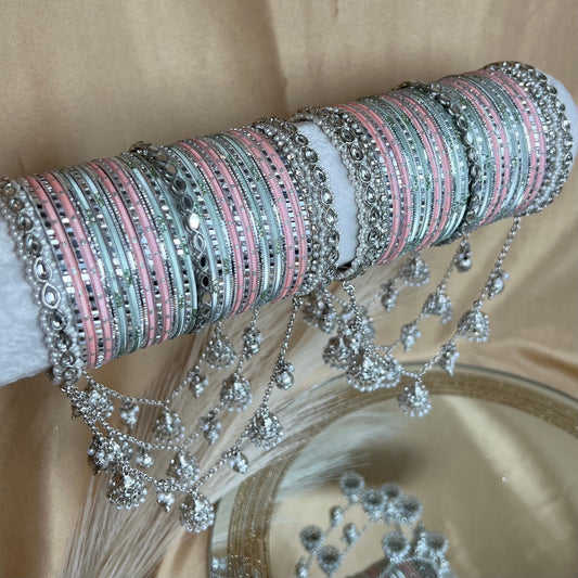 Bridal Silver/Pastels Full Bangle Set/Indian/ Pakistani/Jewelley/ Fashion Bracelet