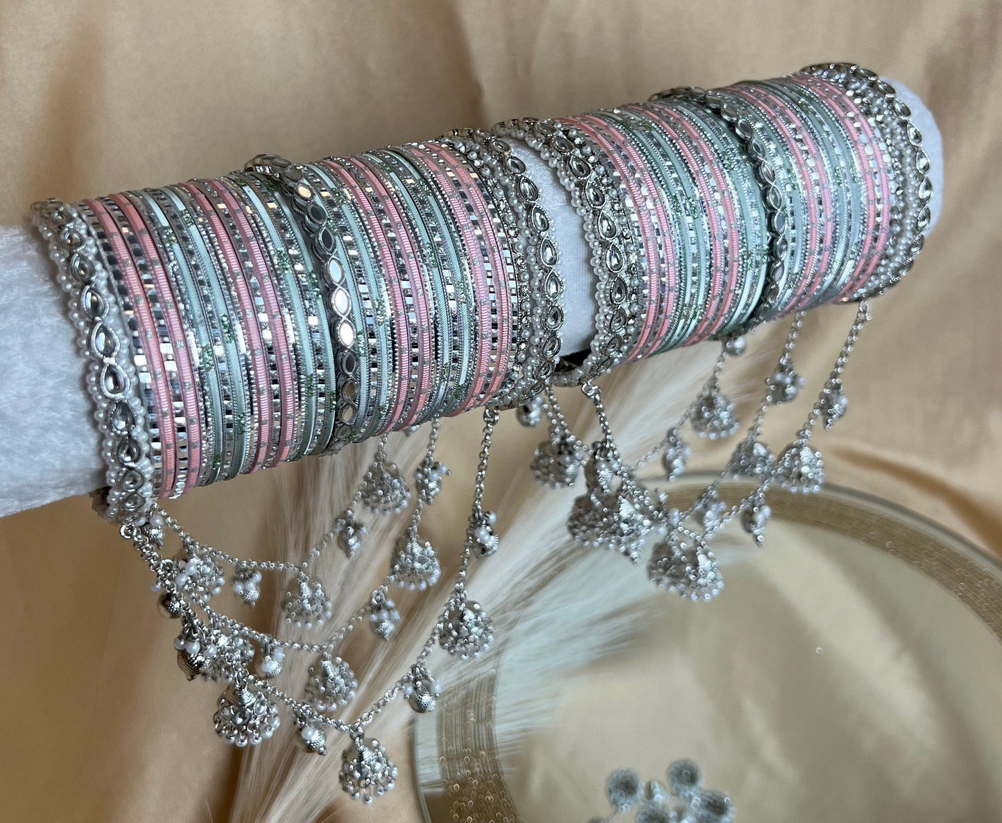 Bridal Silver/Pastels Full Bangle Set/Indian/ Pakistani/Jewelley/ Fashion Bracelet