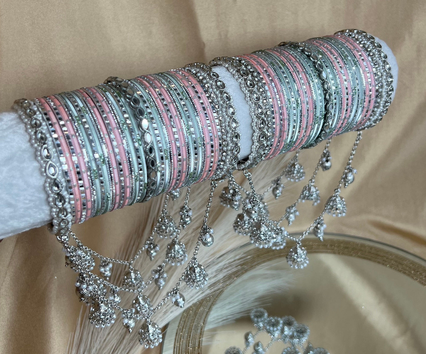 Bridal Silver/Pastels Full Bangle Set/Indian/ Pakistani/Jewelley/ Fashion Bracelet