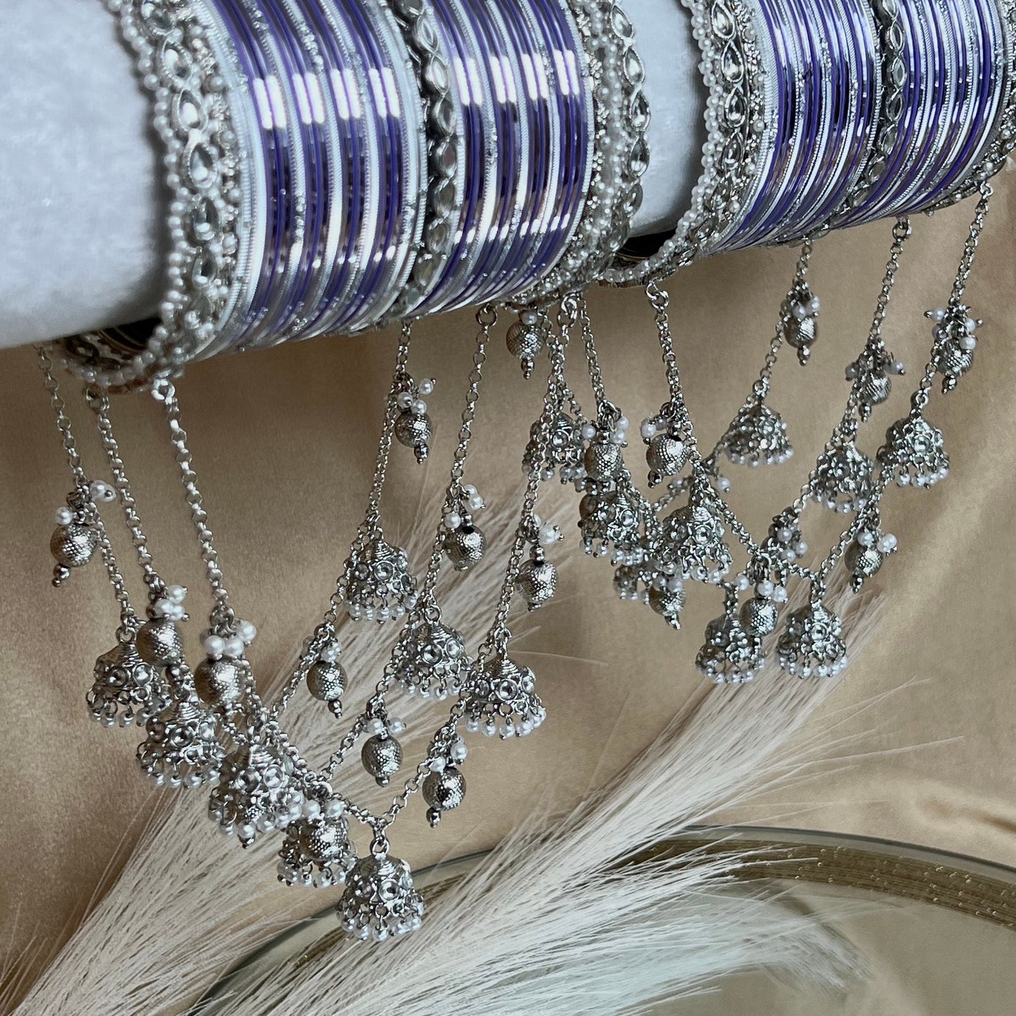 Bridal Silver/Lilac Full Bangle Set/Indian/ Pakistani/Jewelley/ Fashion Bracelet